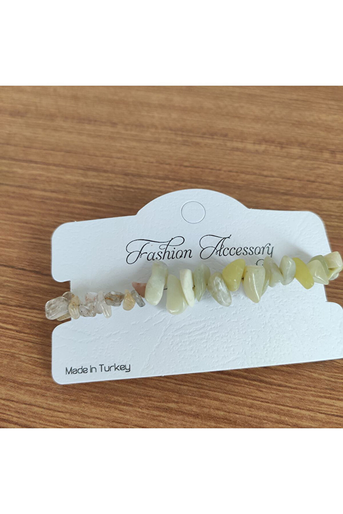Sarımsı Yeşim ve Şeffaf Kristal Taşlı Ayarlanabilir Bileklik- 4903