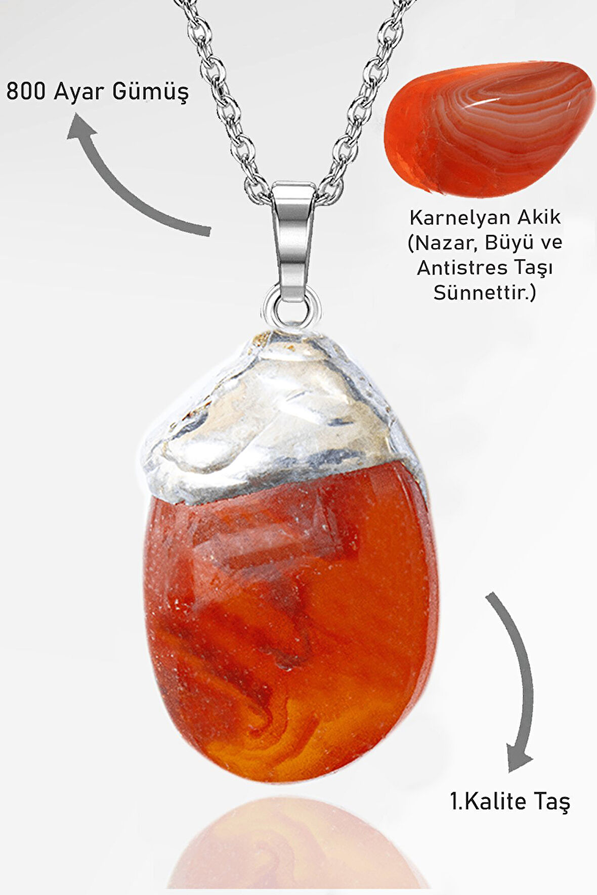 Sertifikalı Ham Tamburlanmış Karnelyan Akik Taşı Kolye