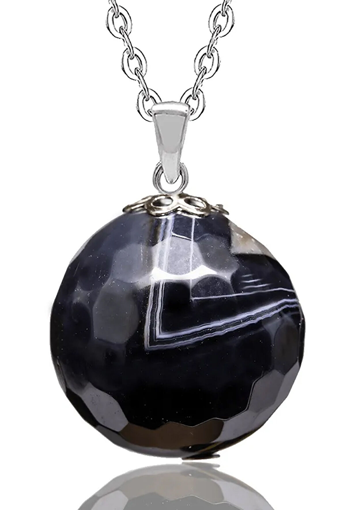 Sertifikalı Fasetli Siyah Akik Doğal Taş Kolye