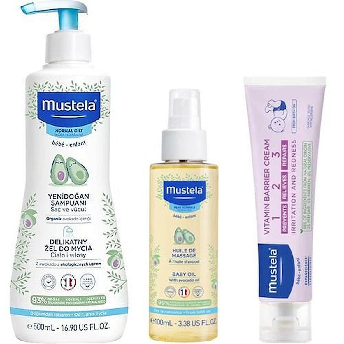 Mustela Bebek Günlük Seti (Şampuan Pişik Krem Masaj Yağı)