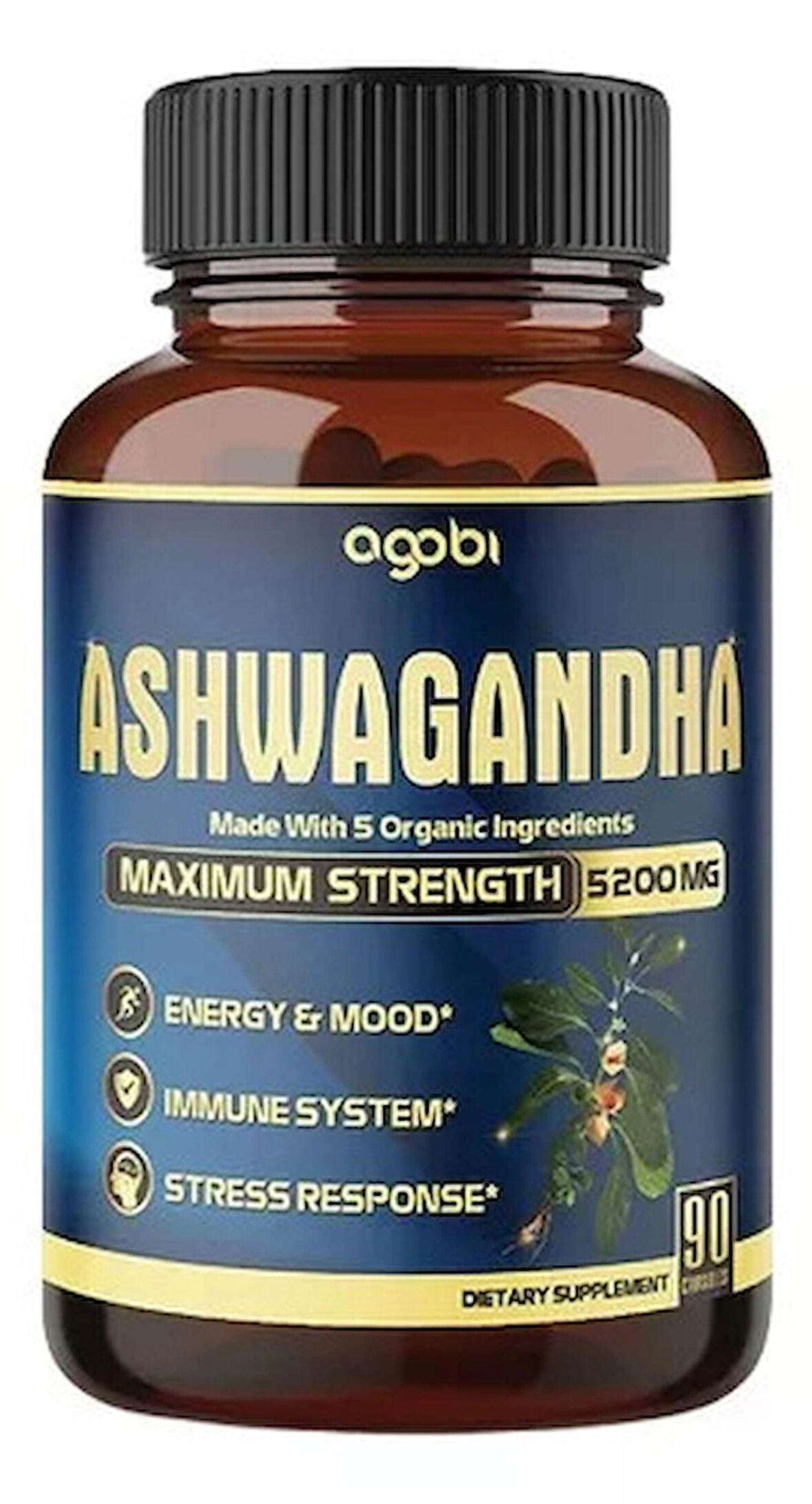 Agobi Hint Ginseng+Turmeric+Rhodiola+Ginger root Extract Capsules 5 Herbal Ingredients 5200 mg
