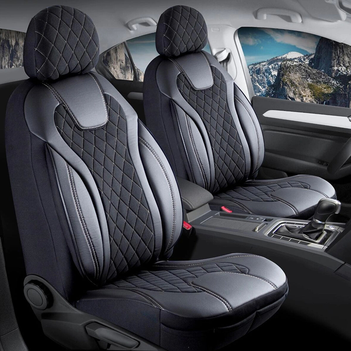 Fiat Linea VIA Uyumlu Lüx Yarı Deri Oto Koltuk Kılıfı Ön Arka Takım Yeni Siena SİYAH BEYAZ