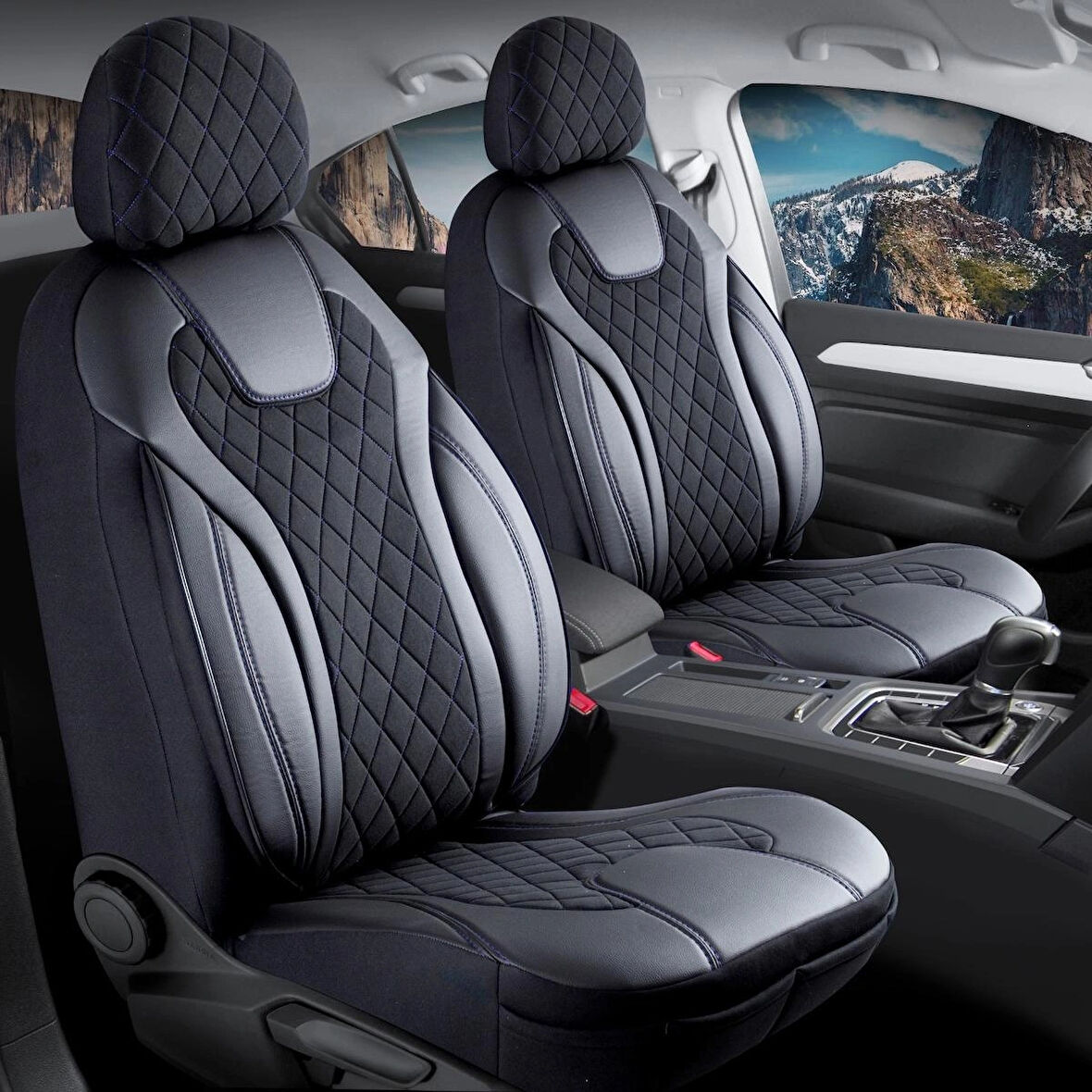 Dacia Duster 2021-2023 Uyumlu Lüx Yarı Deri Oto Koltuk Kılıfı Ön Arka Takım Yeni Siena SİYAH MAVİ