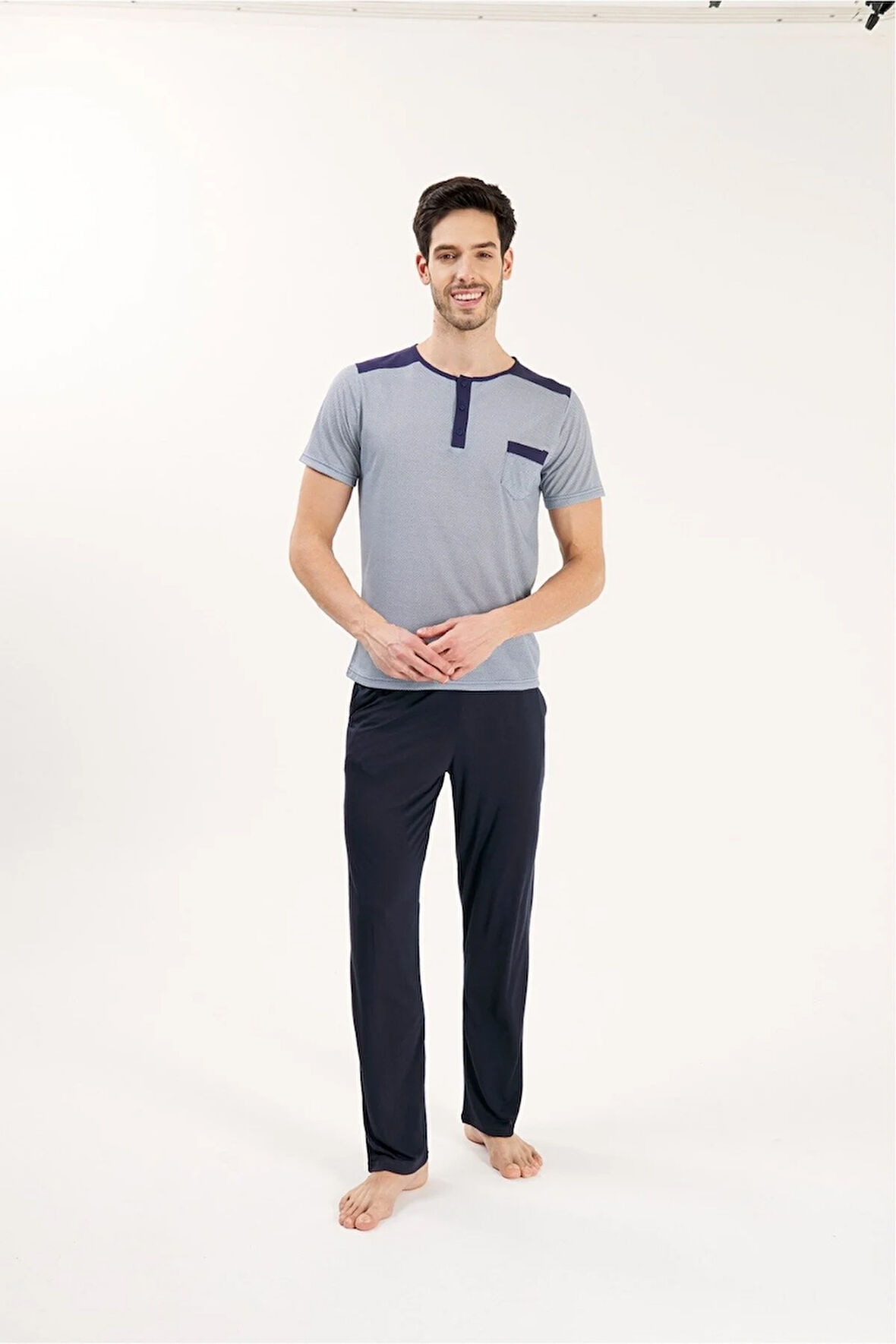VİSKON KUMAŞ ERKEK 3'LÜ PJAMA TAKIMI