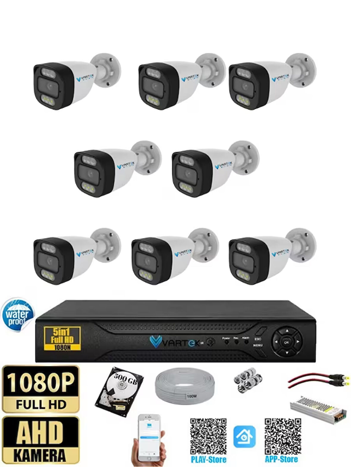 8 Kameralı 500GB HDD Güvenlik Kamera Seti 5MP 1080p Full HD Tam Renkli Gece Görüş DVR Kayıt Cihazlı Tak Çalıştır Sistem