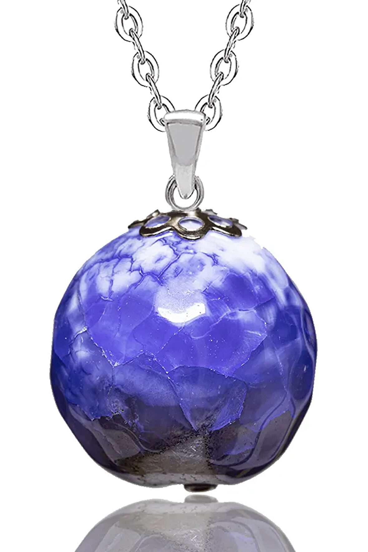 Sertifikalı Fasetli Doğal Mavi Akik Taşı Kolye