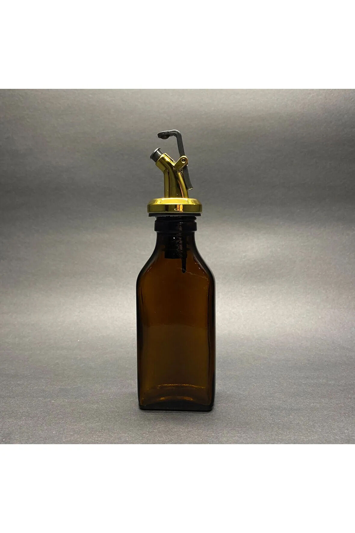 AMBER YAĞDANLIK - 100 ML CAM AMBER YASSI YAĞ ŞİŞE GOLD TIPALI