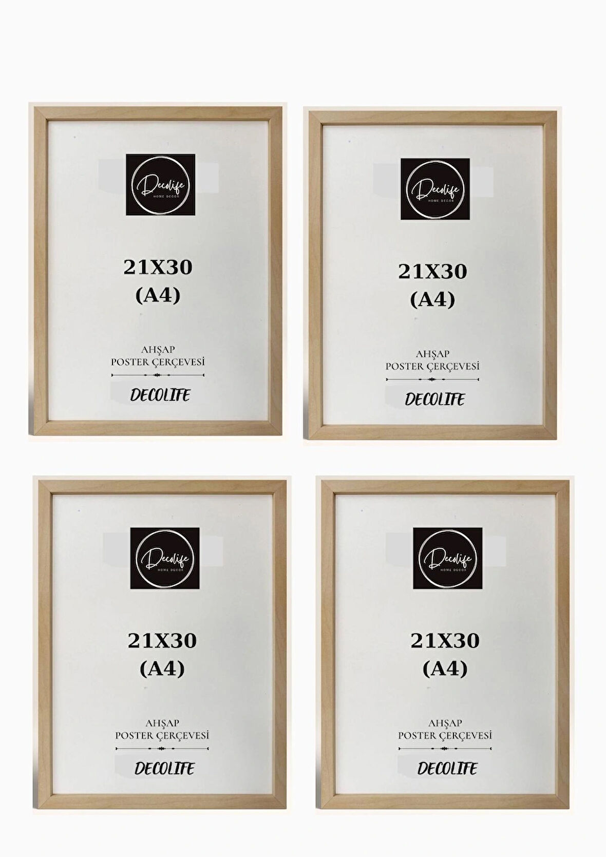 DecoLife 4'lü A4 Çerçeve, Belge Çerçevesi, Diploma, Sertifika, Fotoğraf Çerçevesi, Resim Çerçevesi, 21 x 30