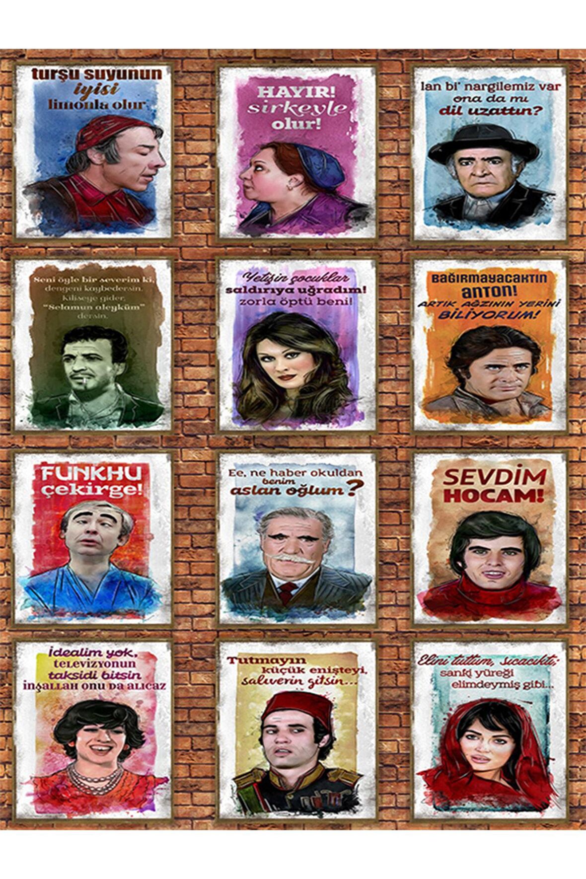 Yeşilçam 12 Parça Ahşap Retro Mdf Poster Tablo