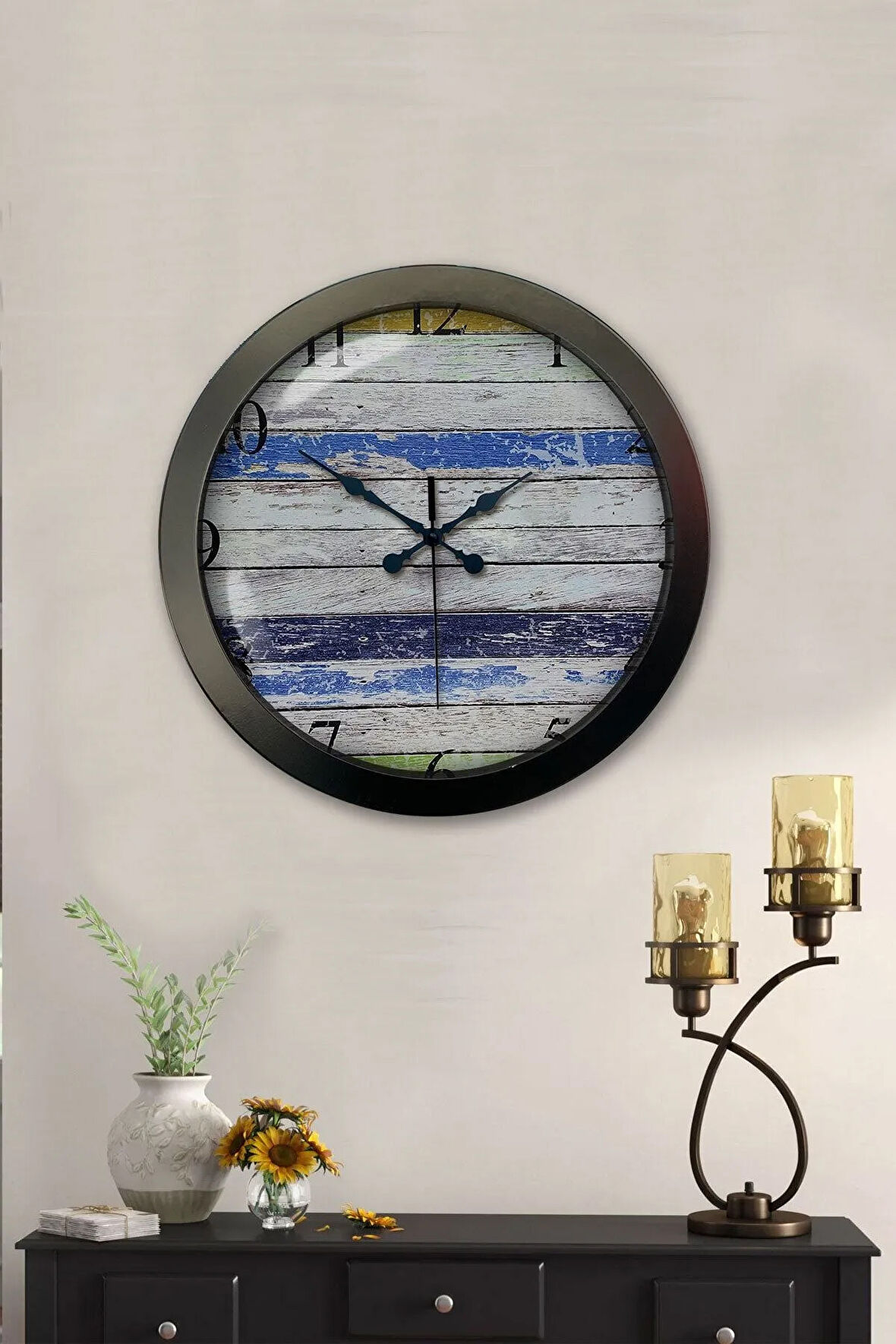 Hediyelik 36 Cm Siyah Metal Alaçatı Duvar Saati