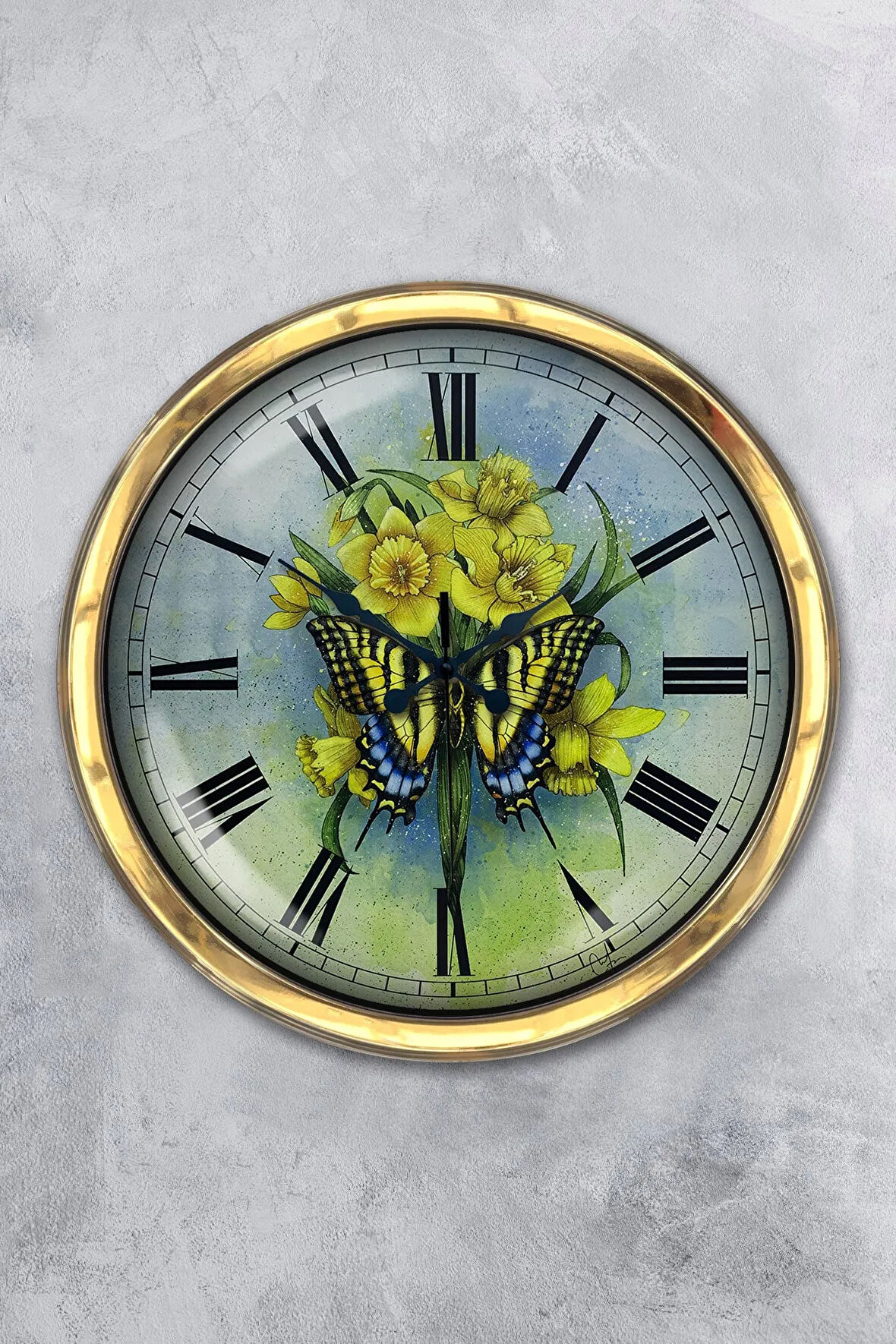 Hediyelik 40 Cm Gold Metal Kelebek Duvar Saati