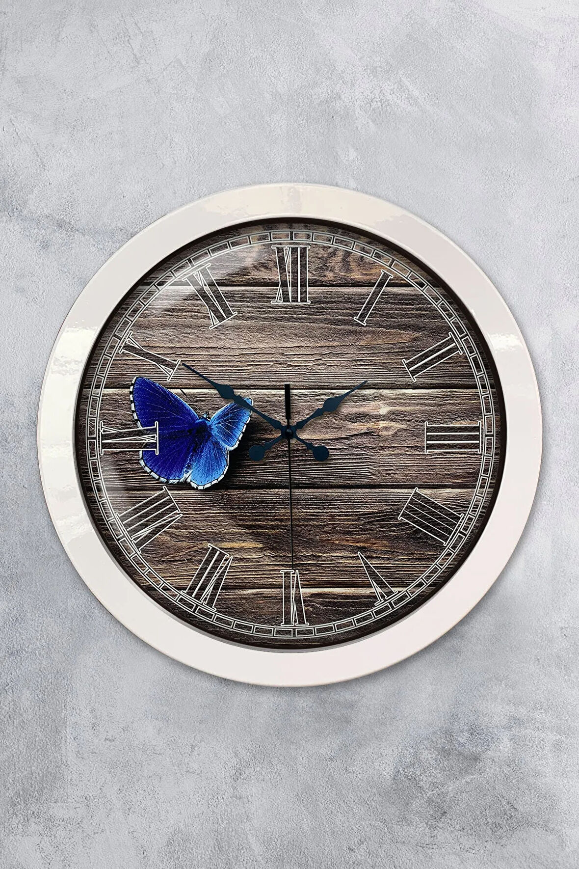 Hediyelik 36 Cm Beyaz Metal Kelebek Duvar Saati