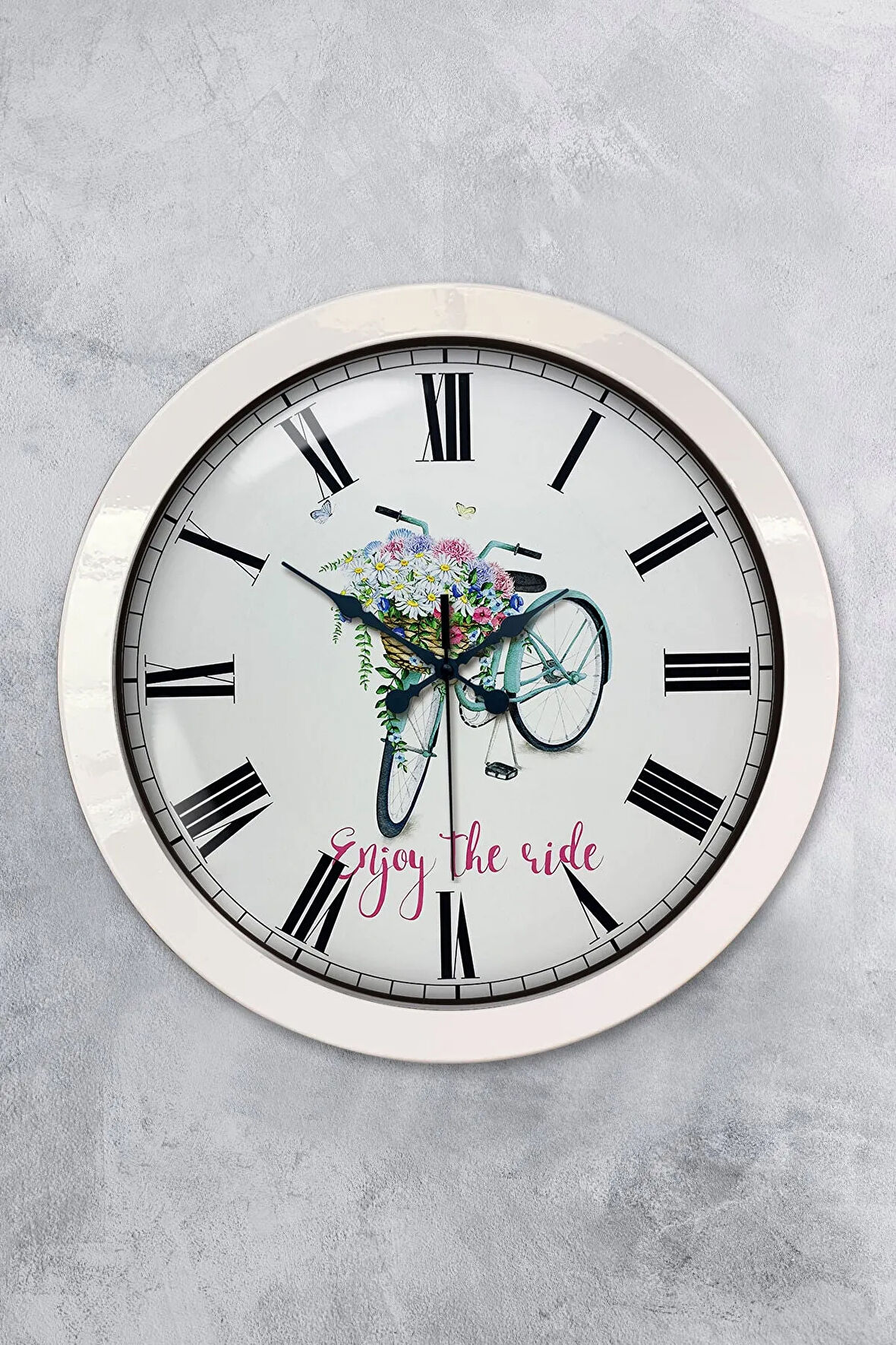 Hediyelik 36 Cm Beyaz Metal Bisiklet Duvar Saati
