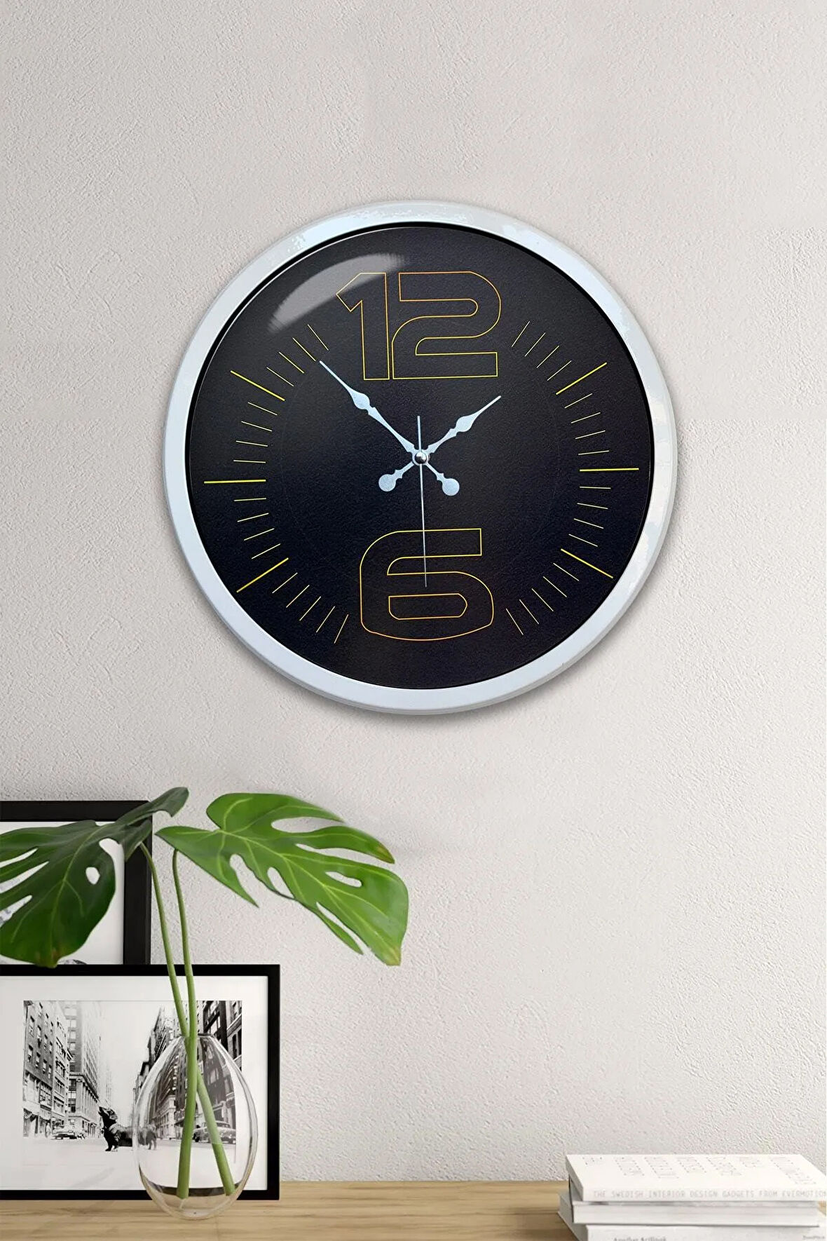 Hediyelik 40 Cm Beyaz Metal Klas Duvar Saati