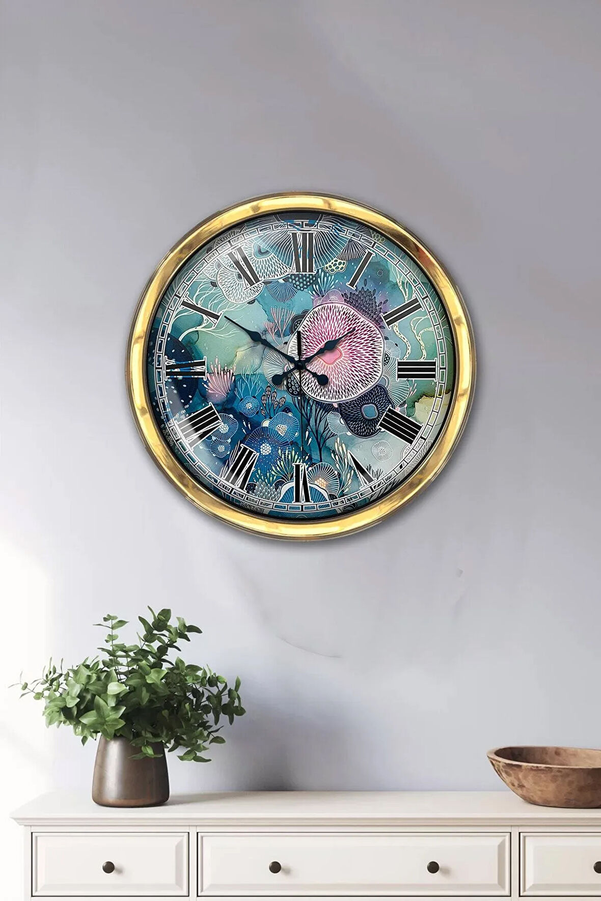 Hediyelik 40 Cm Gold Metal Deniz Duvar Saati