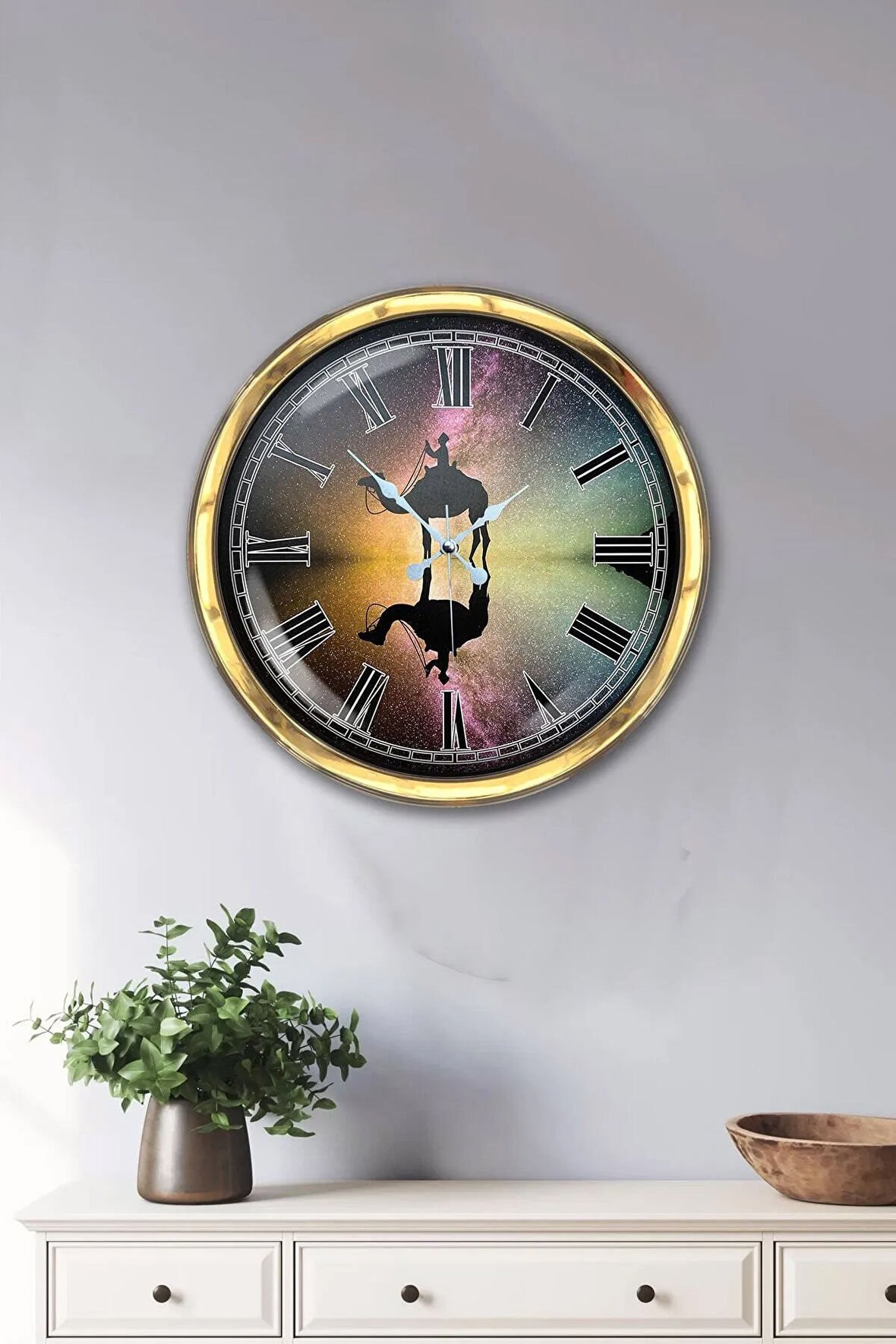 Hediyelik 40 Cm Gold Metal Eskitme Duvar Saati