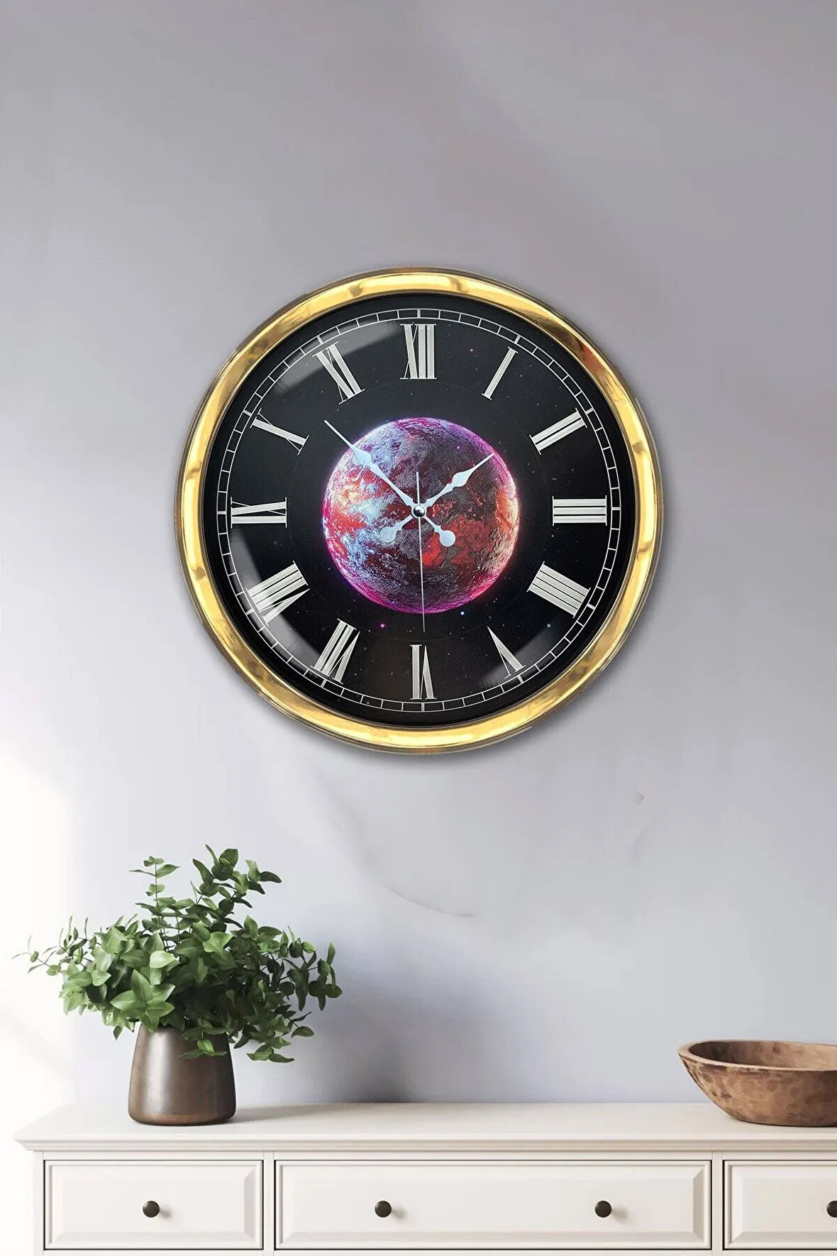 Hediyelik 40 Cm Gold Metal Gezegen Duvar Saati