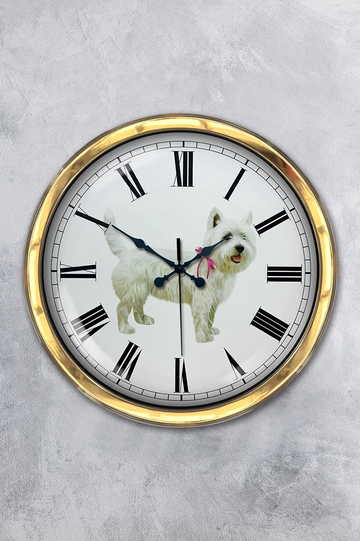 Hediyelik 40 Cm Gold Metal Köpek Duvar Saati