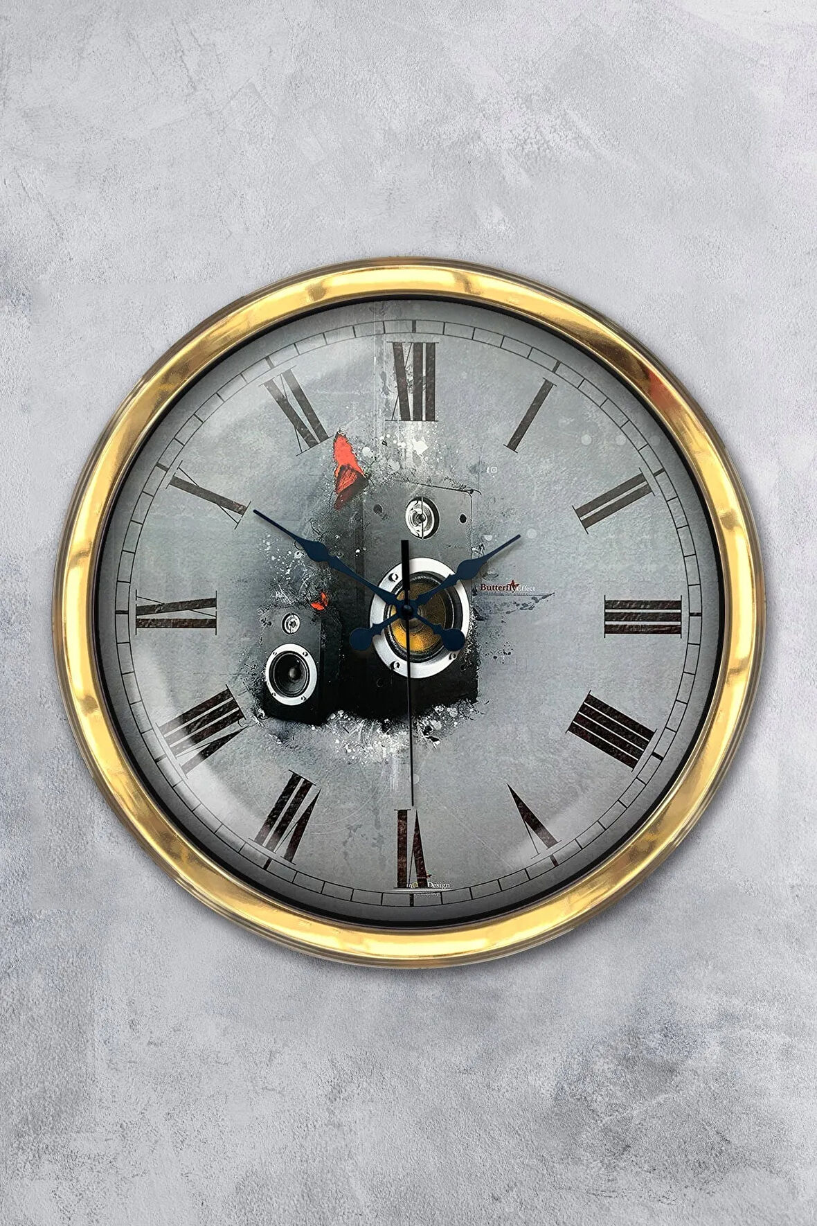 Hediyelik 40 Cm Gold Metal Music Duvar Saati