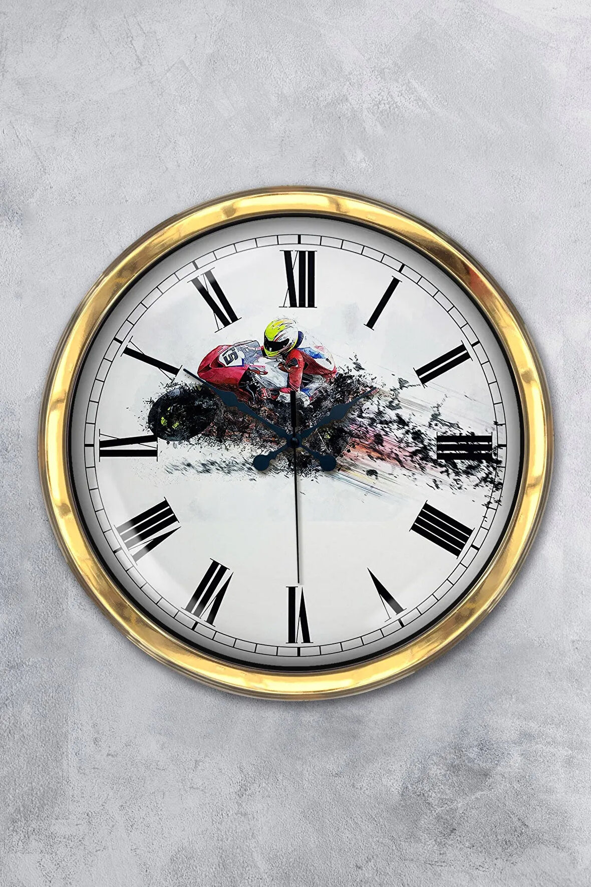 Hediyelik 40 Cm Gold Metal Motorsiklet Duvar Saati