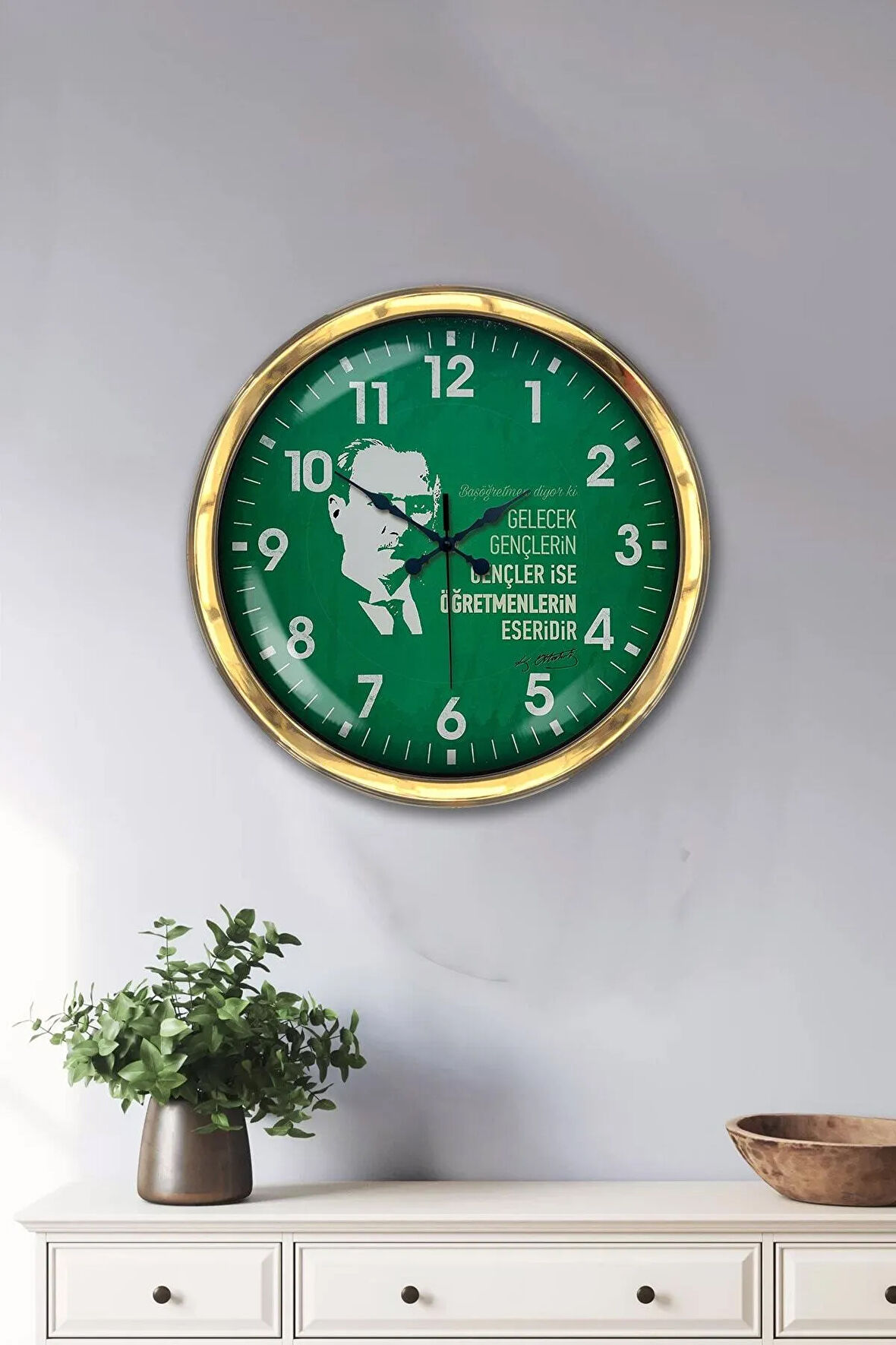 40 Cm Gold Metal Öğretmenler Günü Duvar Saati