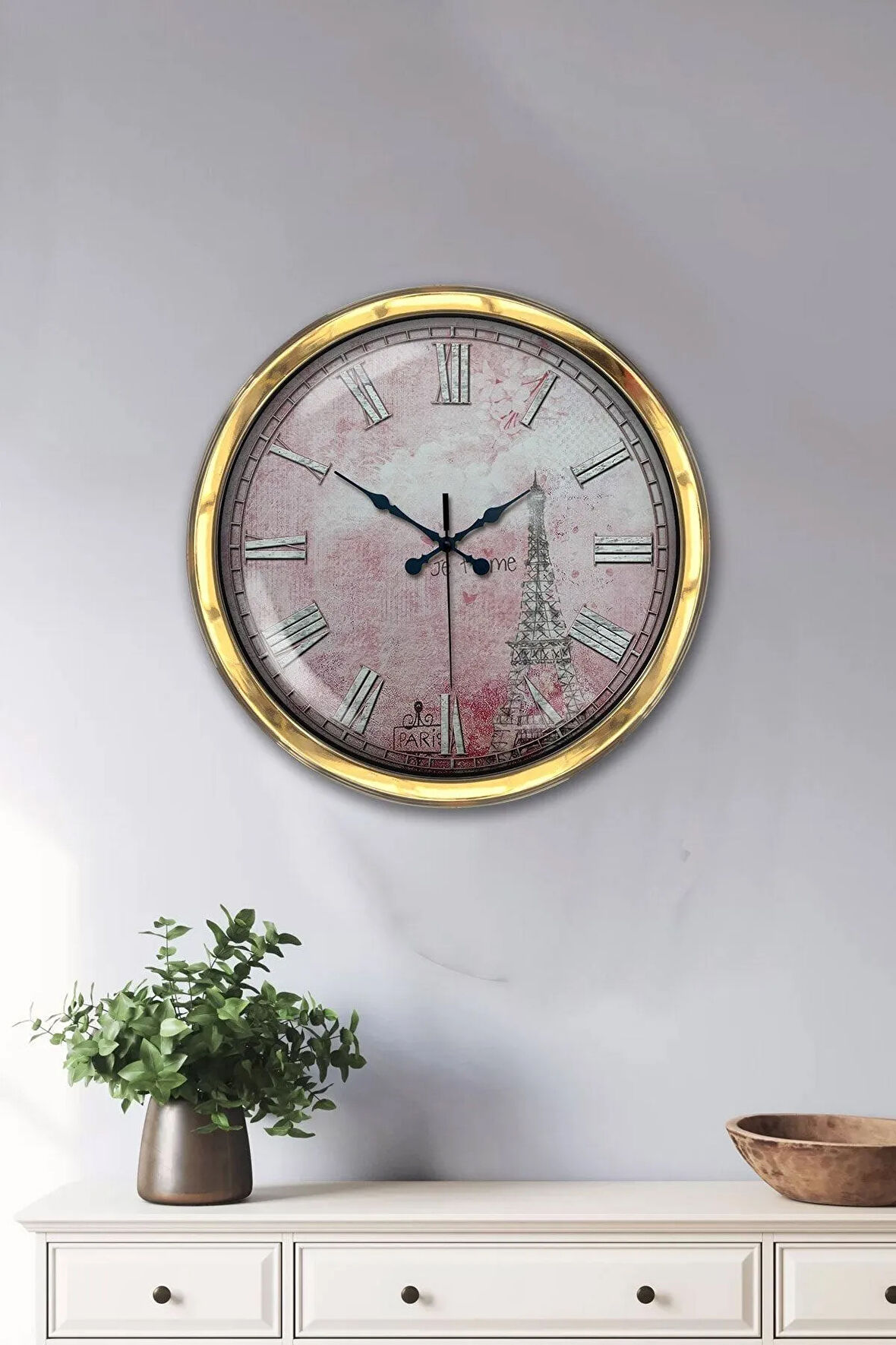 Hediyelik 40 Cm Gold Metal Paris Duvar Saati