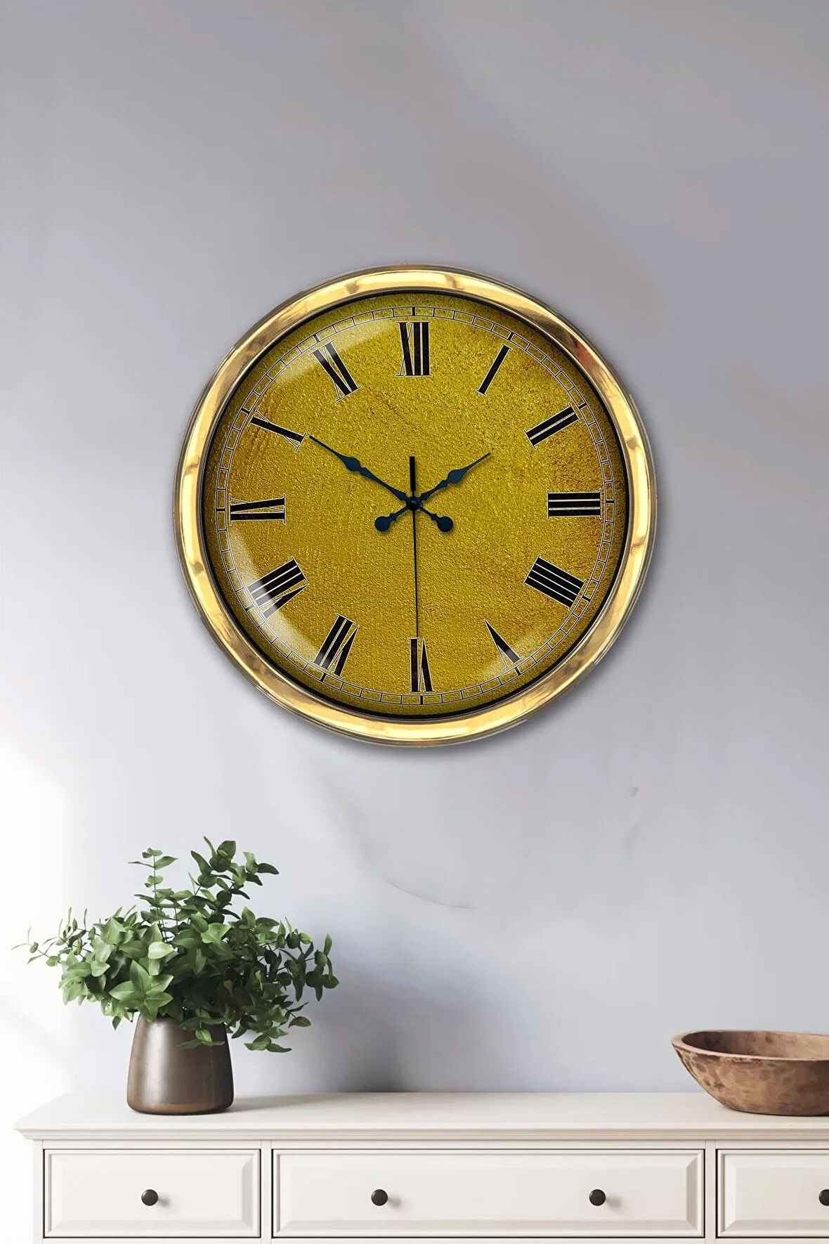 Hediyelik 40 Cm Gold Metal Sarı Duvar Saati