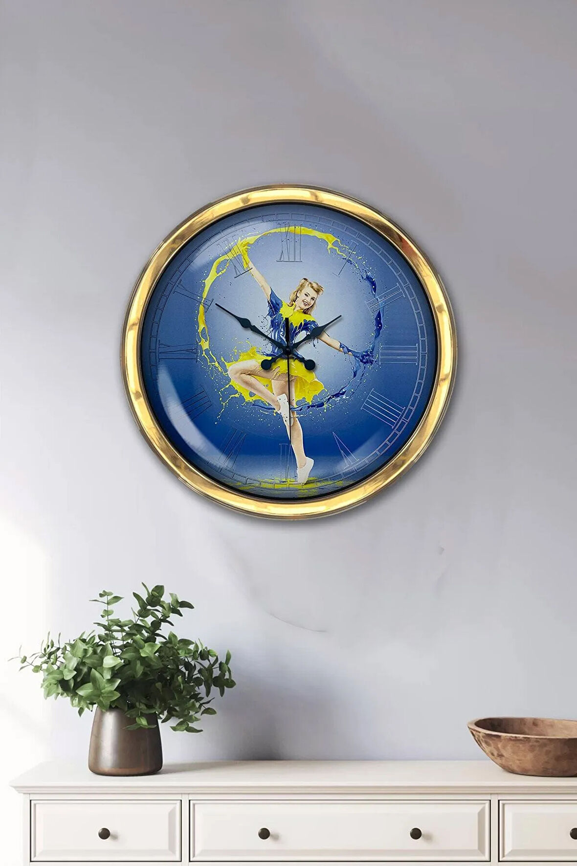 Hediyelik 40 Cm Gold Metal Water Duvar Saati