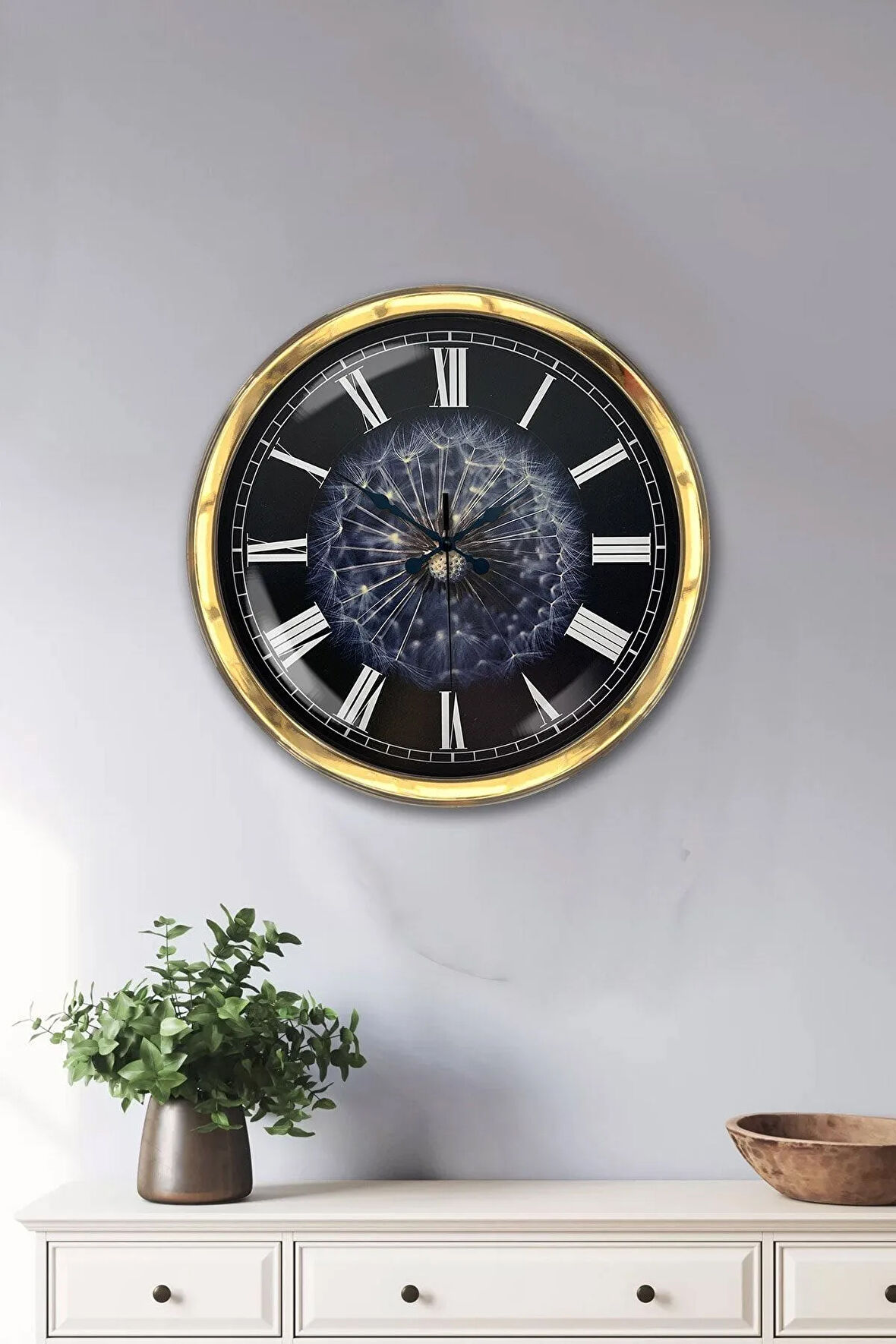 Hediyelik 40 Cm Gold Metal Tüy Duvar Saati