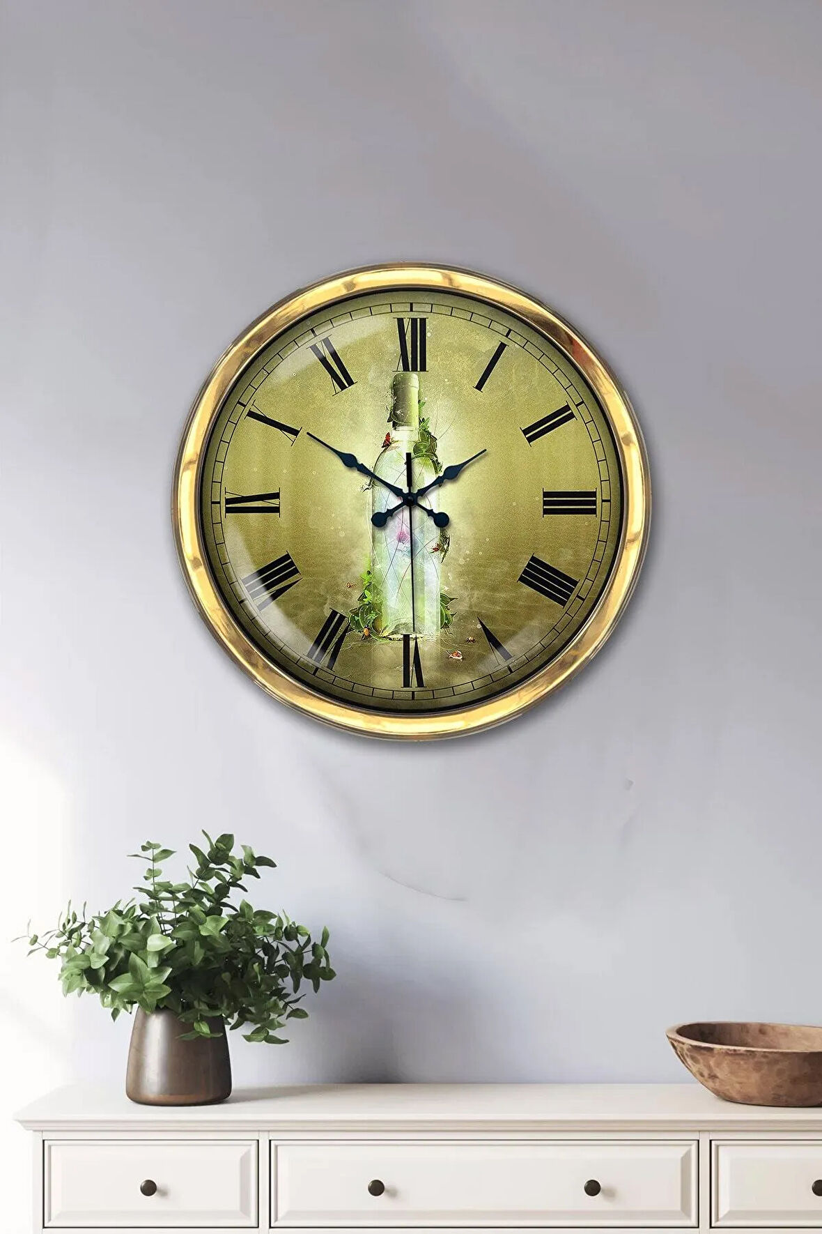 Hediyelik 40 Cm Gold Metal Şişe Duvar Saati