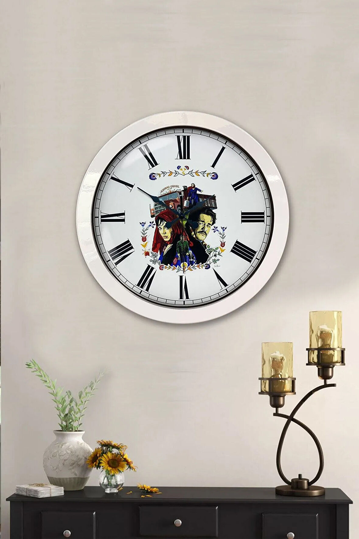 36 Cm Beyaz Metal Al Yazmalım Duvar Saati