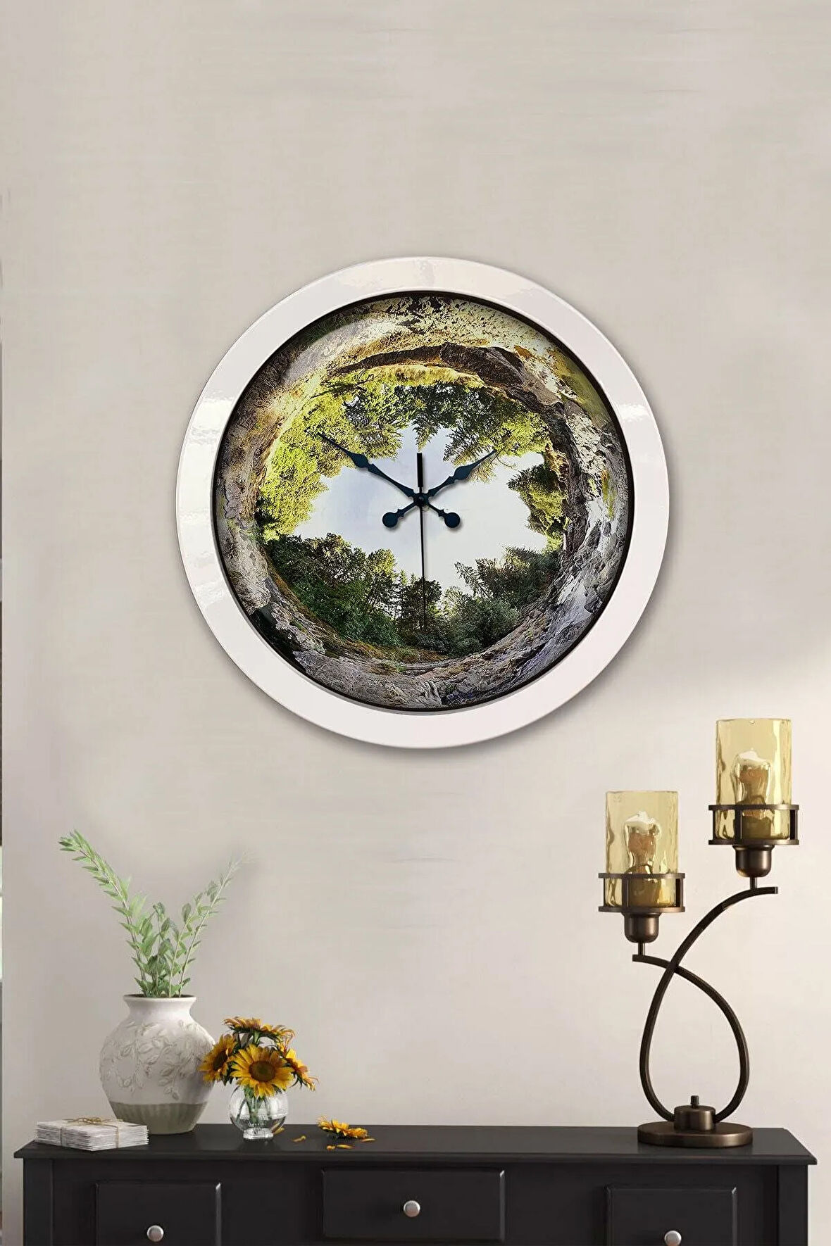 Hediyelik 36 Cm Beyaz Metal Ağaç Duvar Saati