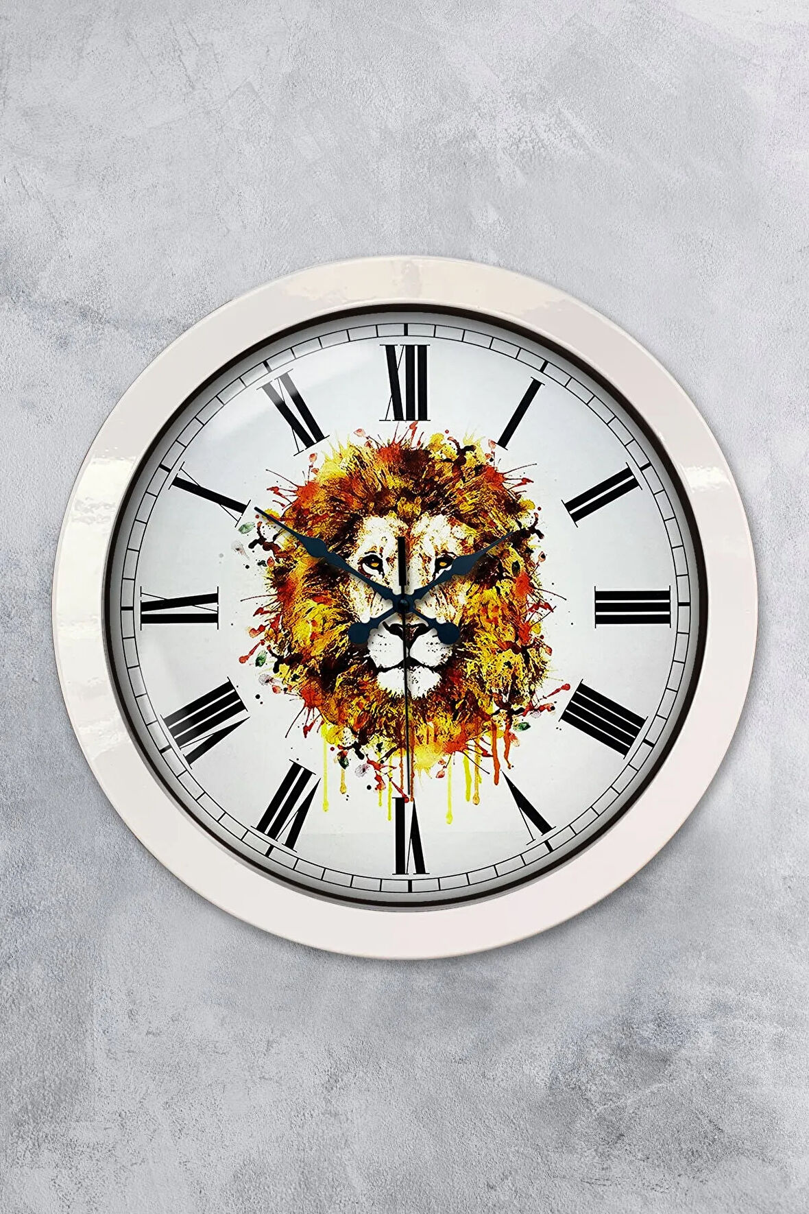 36 Cm Beyaz Metal Aslan Temalı Duvar Saati