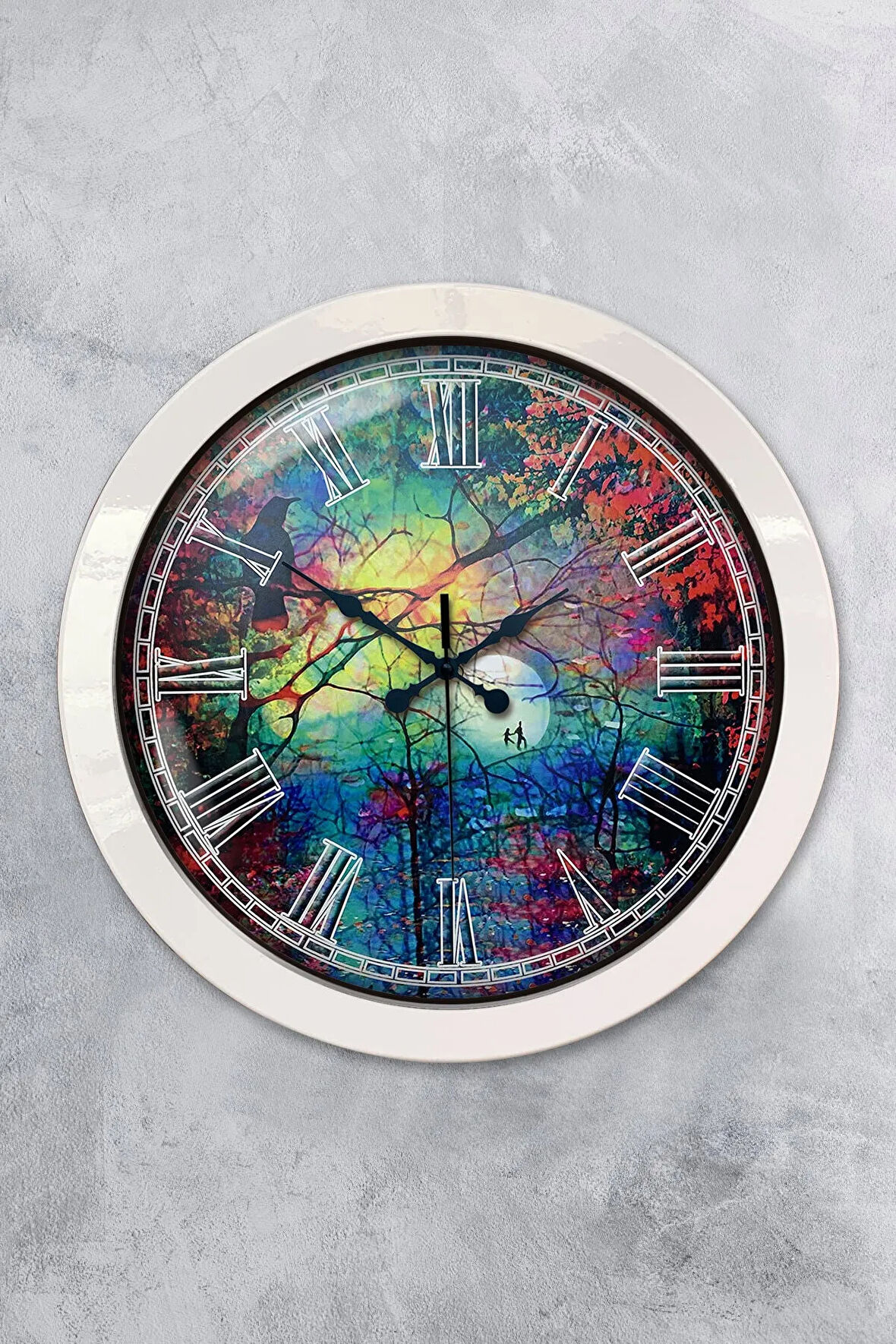 Hediyelik 36 Cm Beyaz Metal Desen Duvar Saati