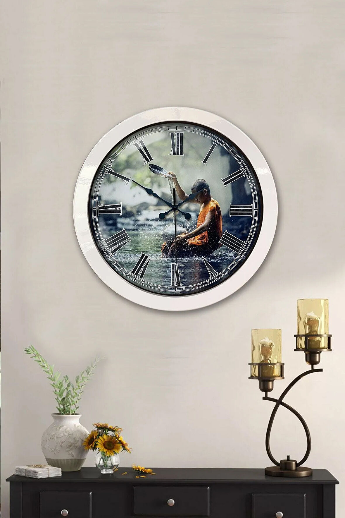 36 Cm Beyaz Metal Doğal Yaşam Duvar Saati