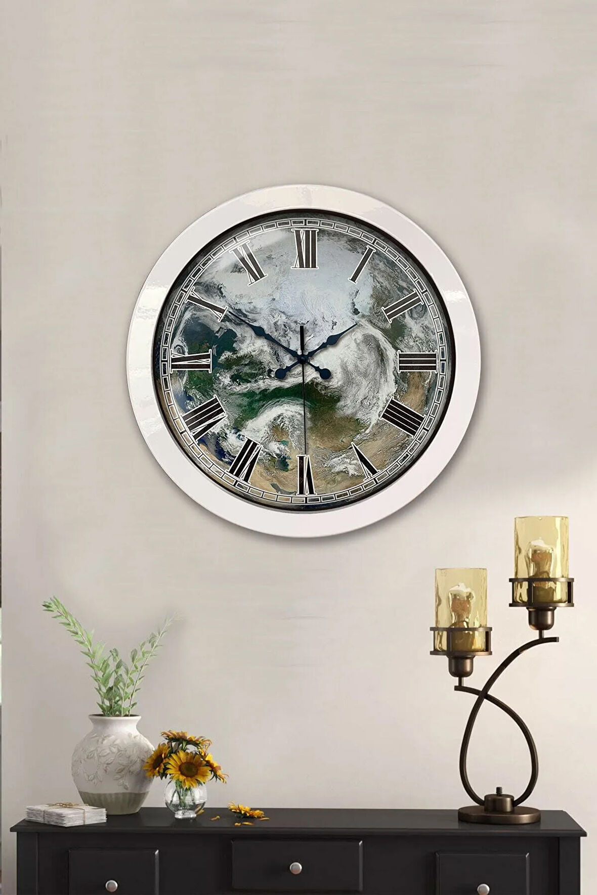 Hediyelik 36 Cm Beyaz Metal Dalga Duvar Saati