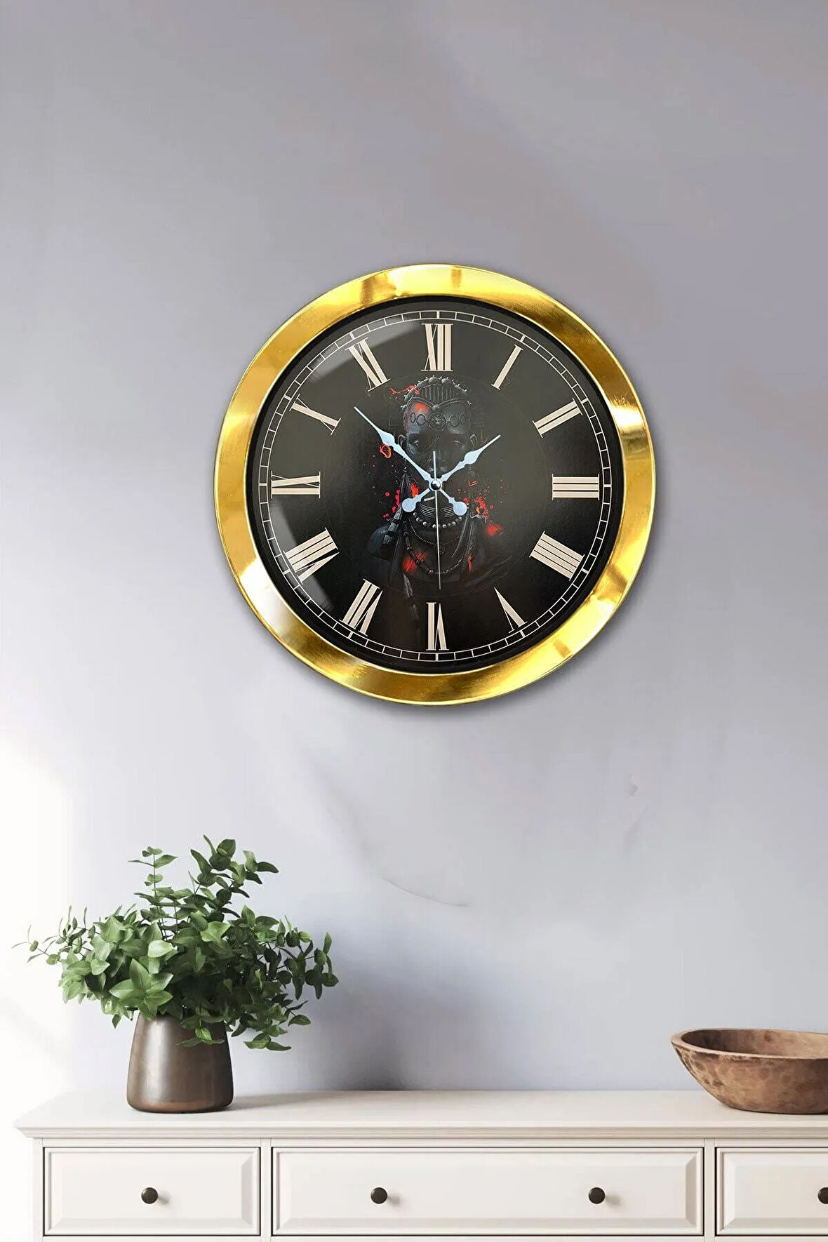36 Cm Gold Metal Afrikalı Kız Duvar Saati
