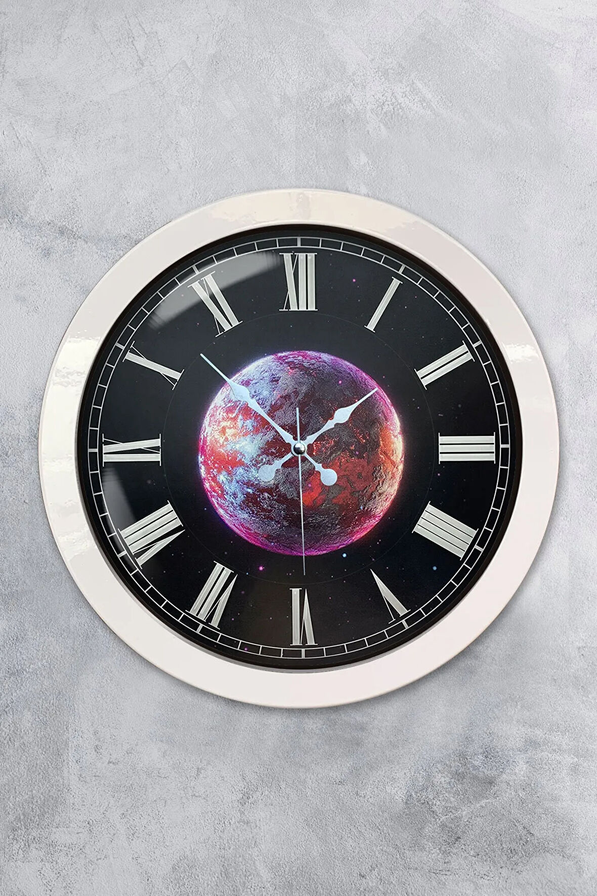 Hediyelik 36 Cm Beyaz Metal Gezegen Duvar Saati