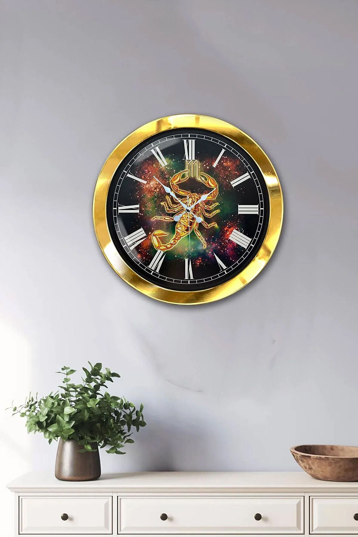 36 Cm Gold Metal Akrep Burcu Duvar Saati