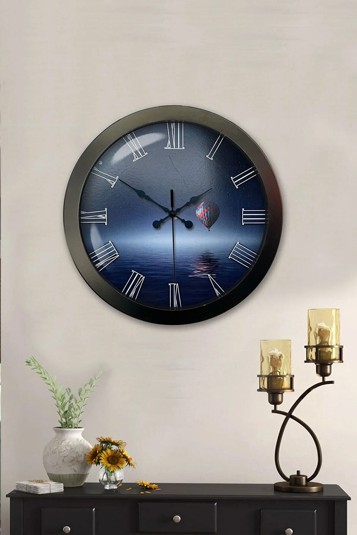 Hediyelik 36 Cm Siyah Metal Cappadocia Duvar Saati