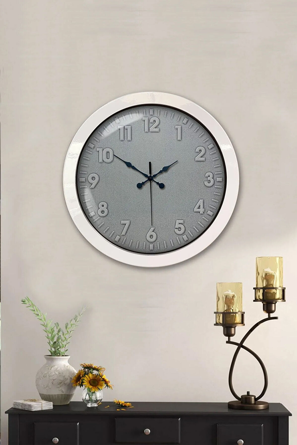 Hediyelik 36 Cm Beyaz Metal Klasik Duvar Saati