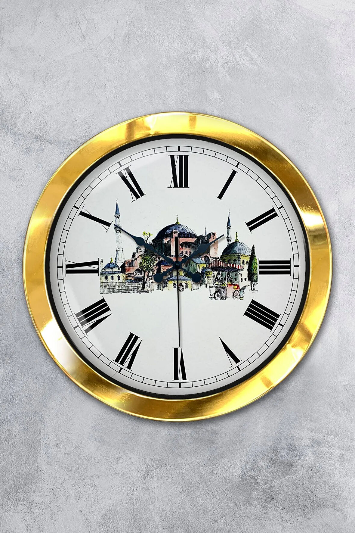 36 Cm Gold Metal Ayasofya Temalı Duvar Saati