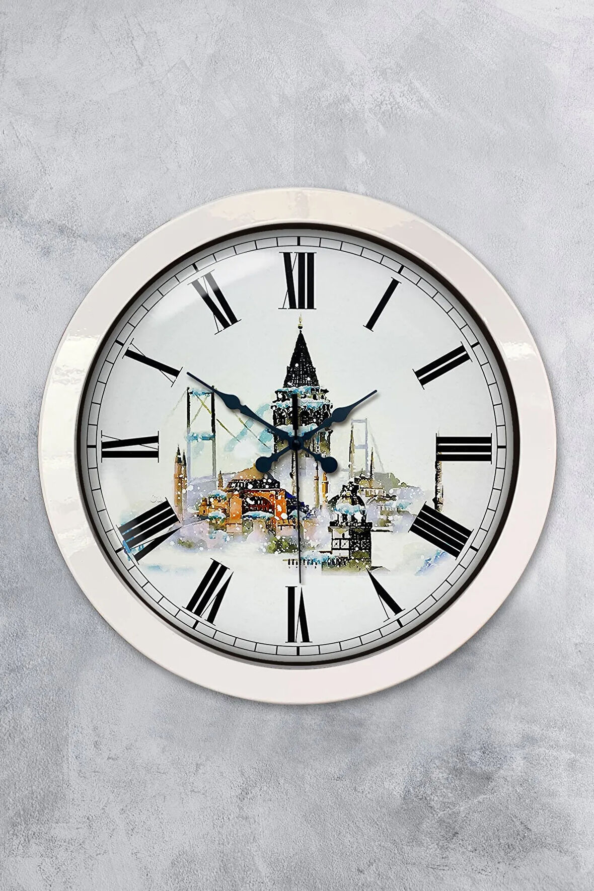 36 Cm Beyaz Metal Kız Kulesi Duvar Saati