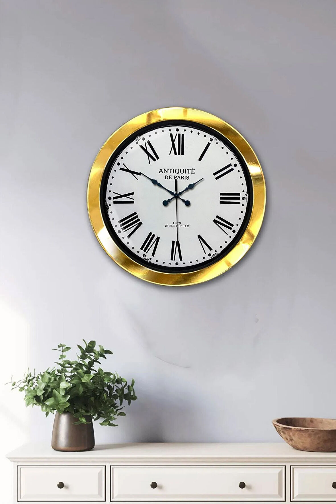 Hediyelik 36 Cm Gold Metal Antiquite Duvar Saati