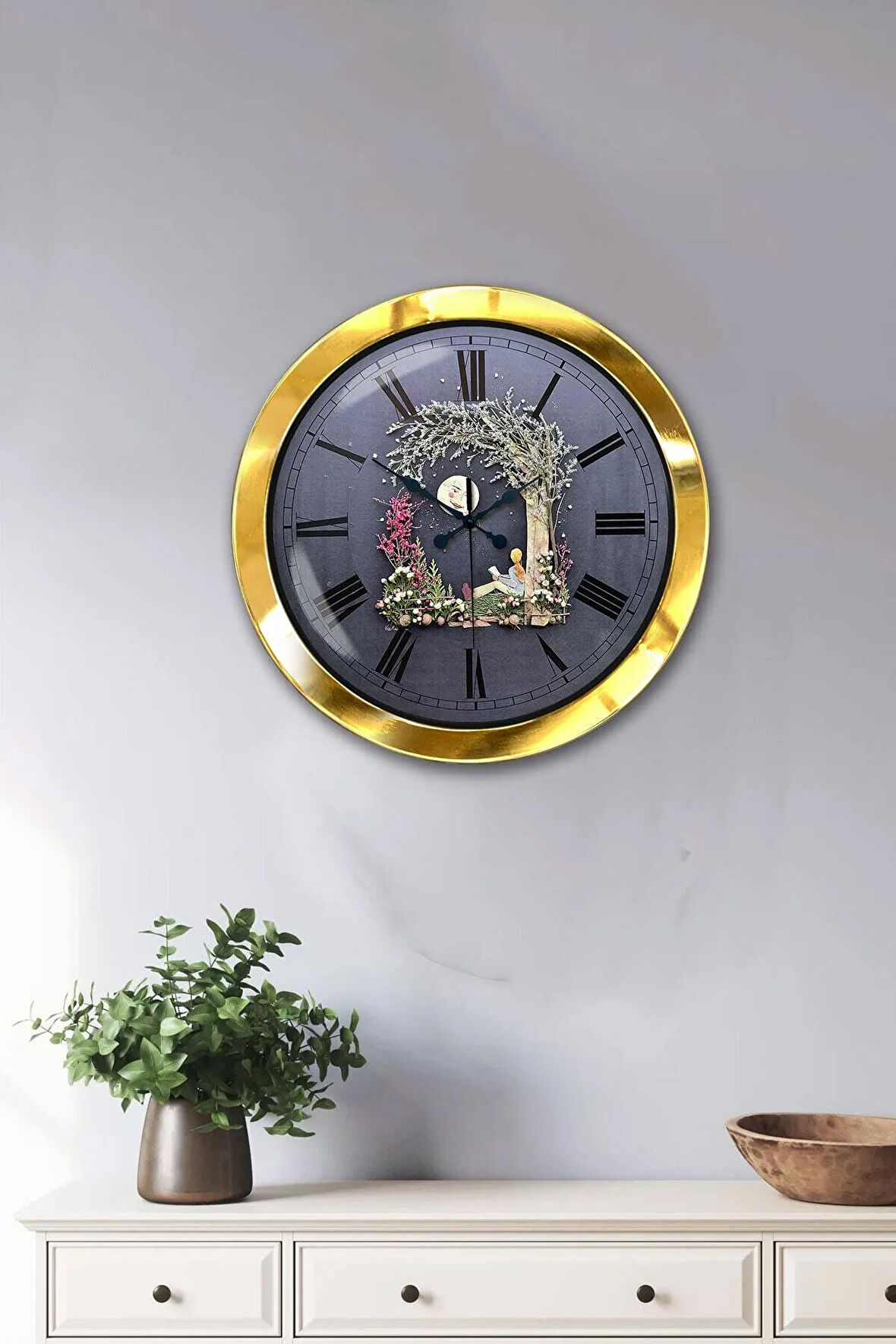 Hediyelik 36 Cm Gold Metal Ay Duvar Saati