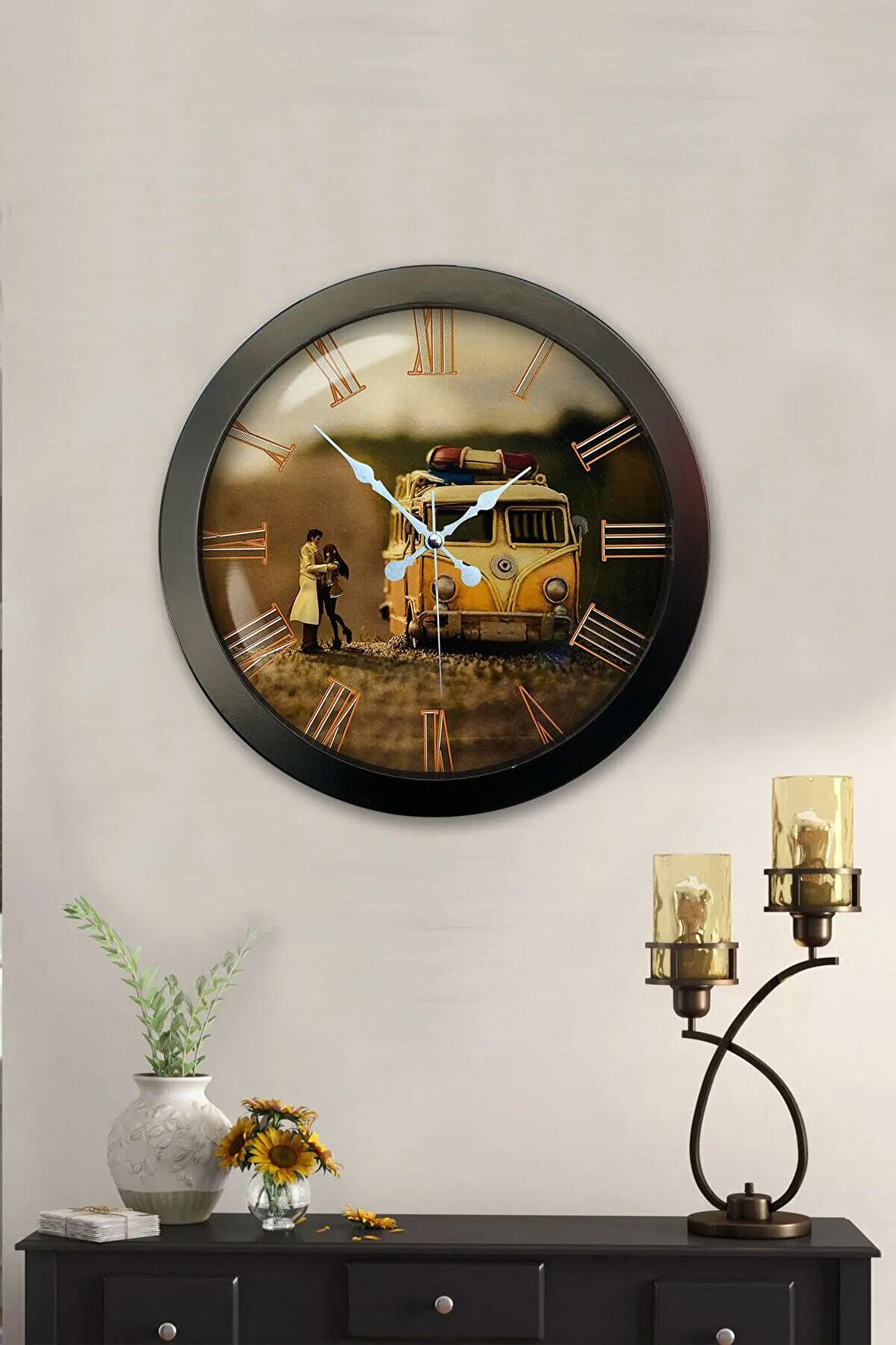 Hediyelik 36 Cm Siyah Metal Dekoratif Duvar Saati