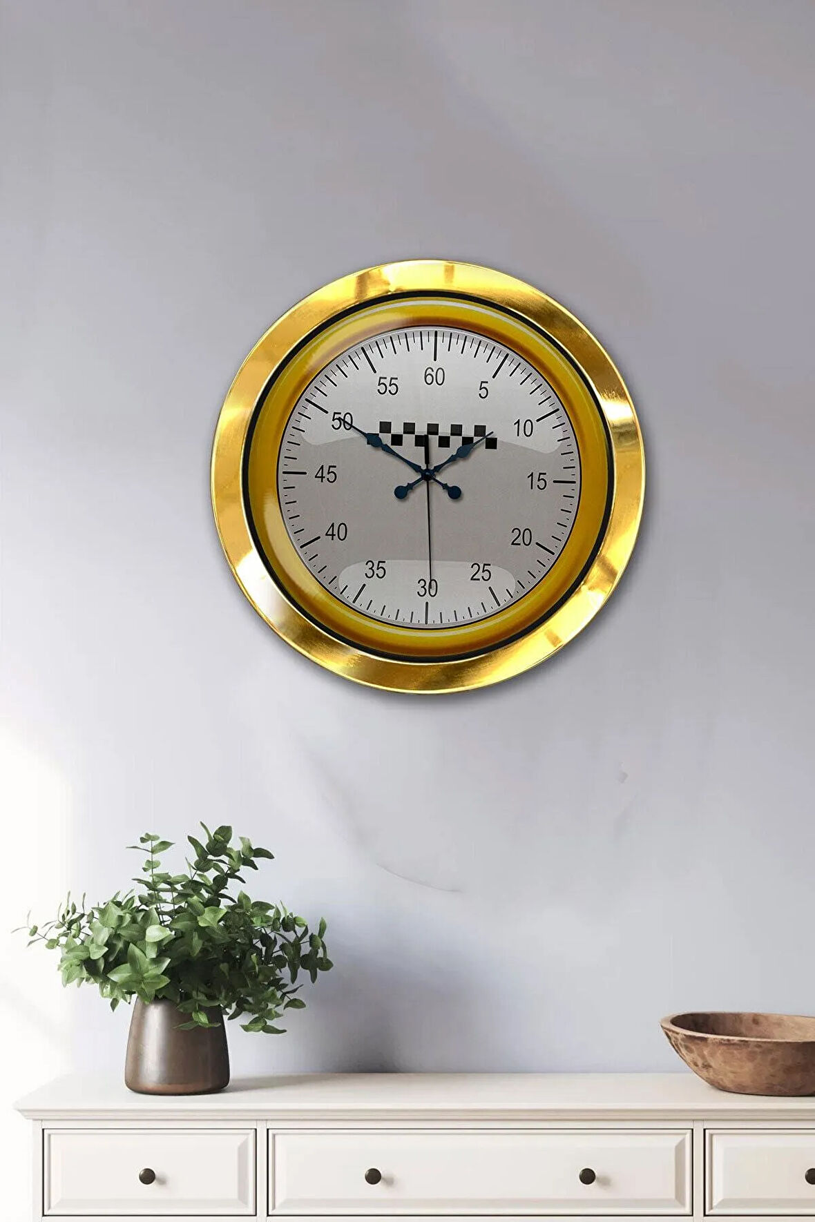 Hediyelik 36 Cm Gold Metal Yarış Duvar Saati