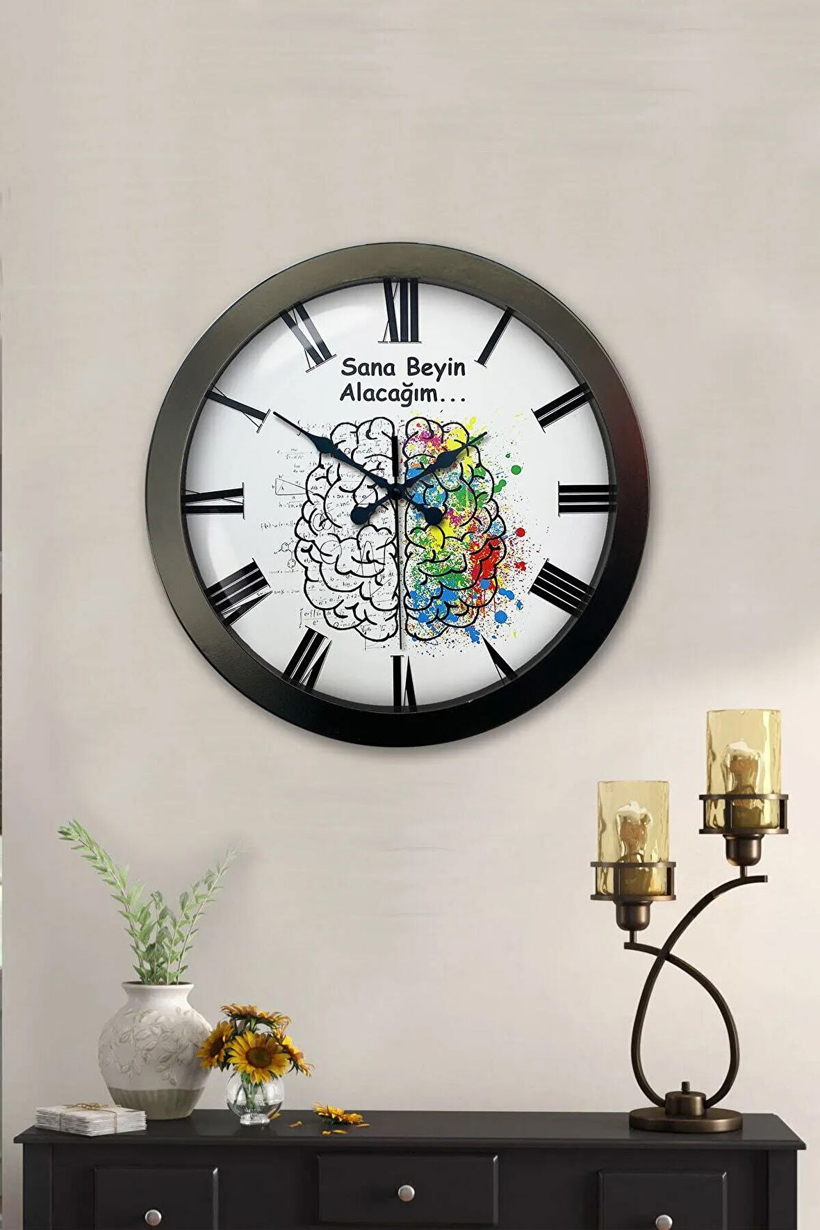 Hediyelik 36 Cm Siyah Metal Sana Beyin Alacağım Duvar Saati