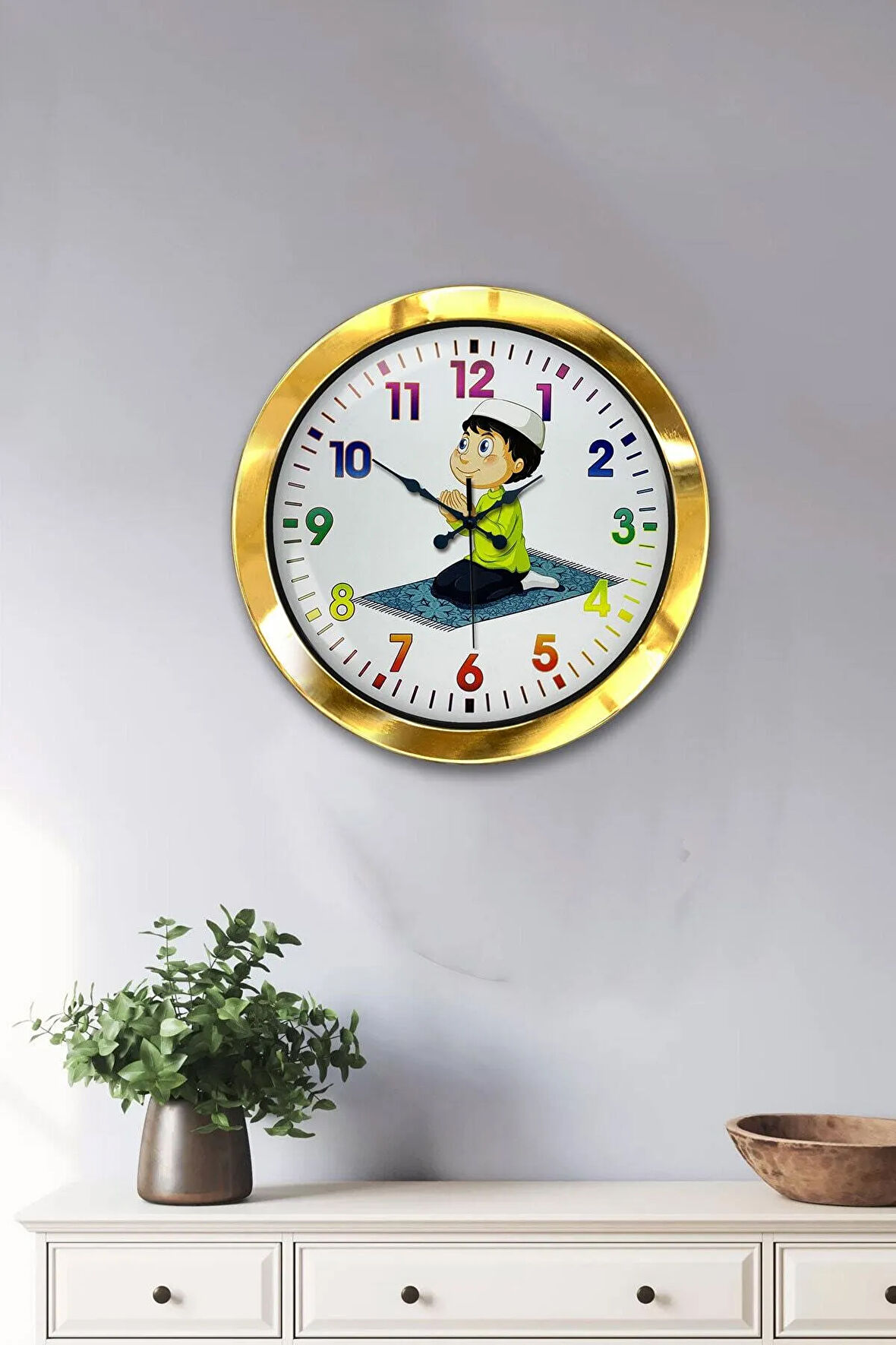 36 Cm Gold Metal Çocuk Odası Duvar Saati