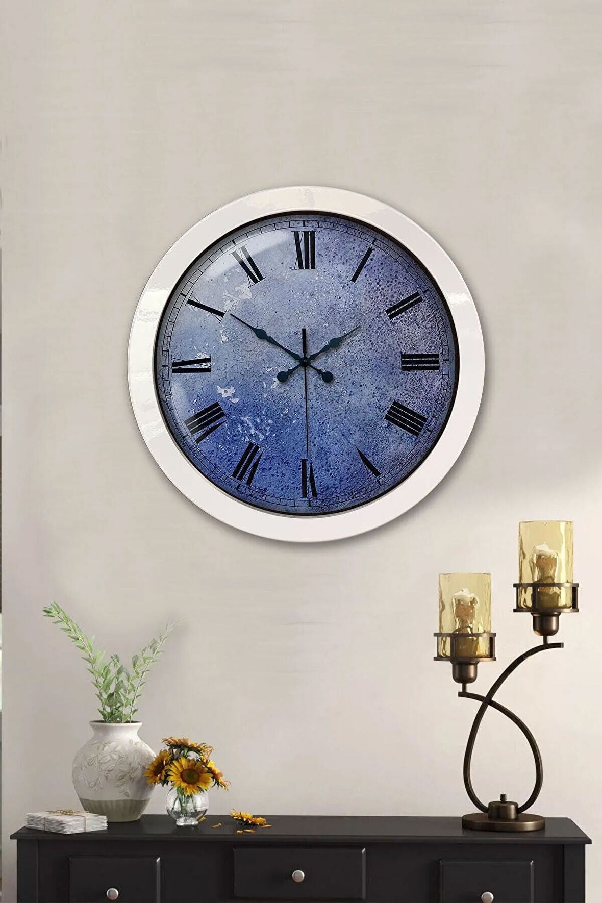 Hediyelik 36 Cm Beyaz Metal Kreter Duvar Saati